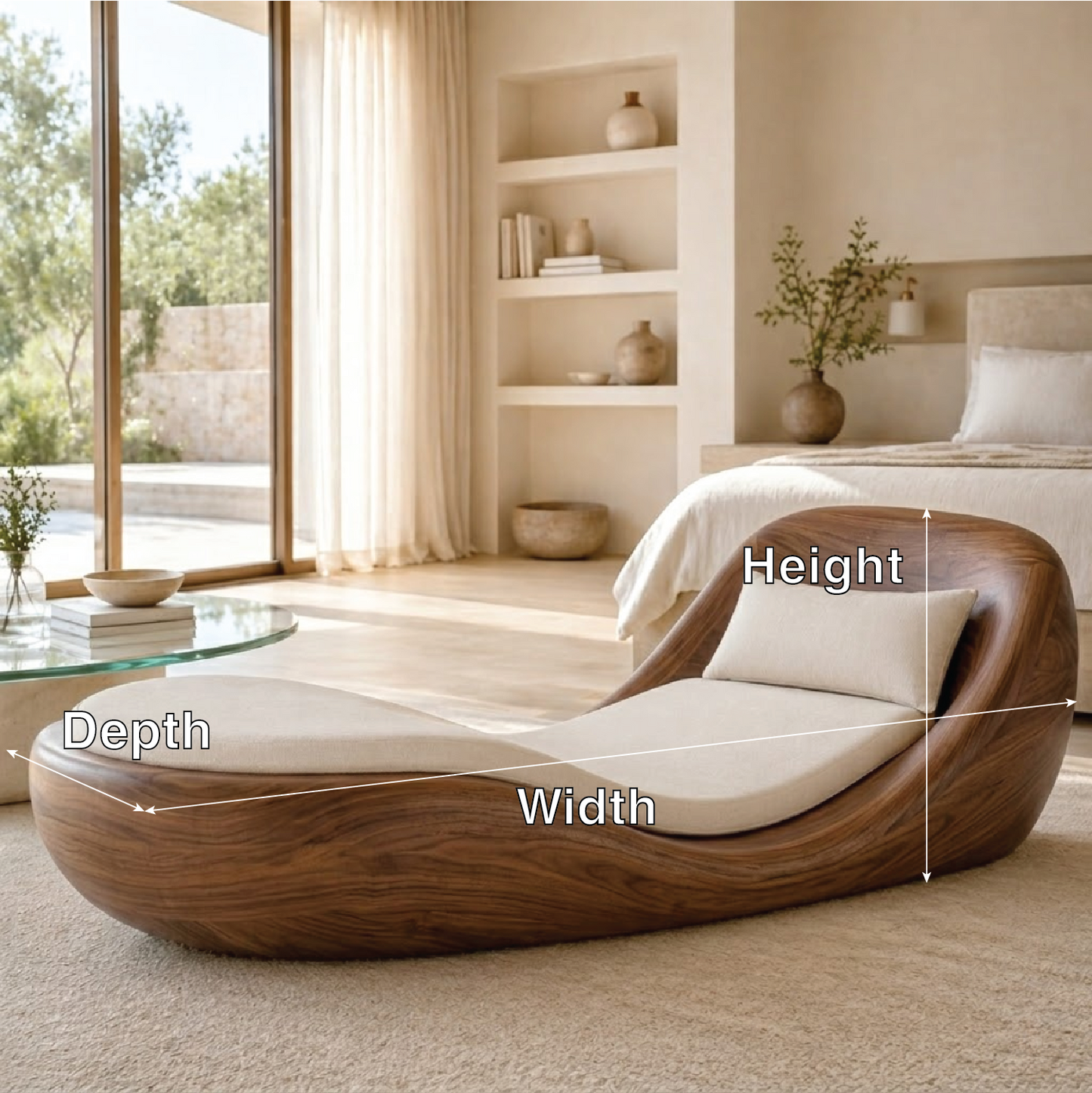 Modern Curved Chaise Lounge Sculptural Daybed with Cushion for Bedroom Decor