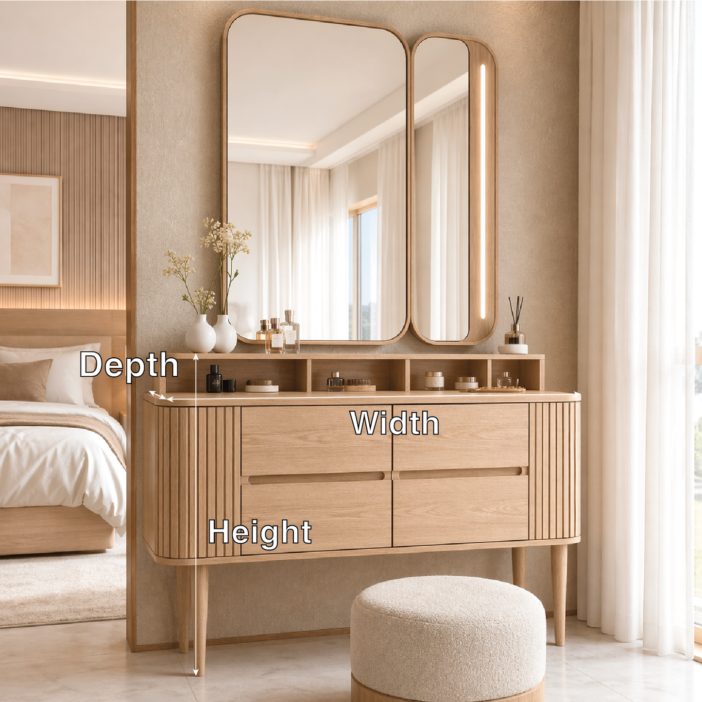 Modern Makeup Vanity Desk With LED Mirror Drawers Dressing Table Bedroom Furniture