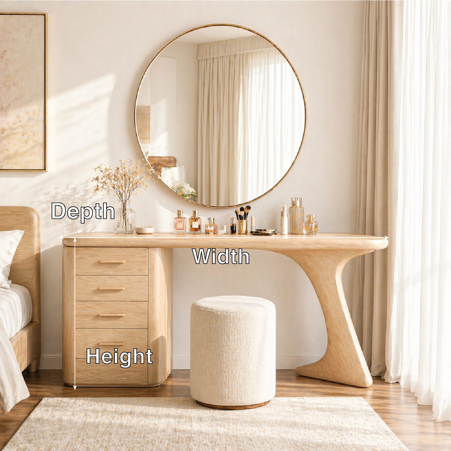 Modern Makeup Vanity Desk With Drawers Sculptural Dressing Table Bedroom Furniture