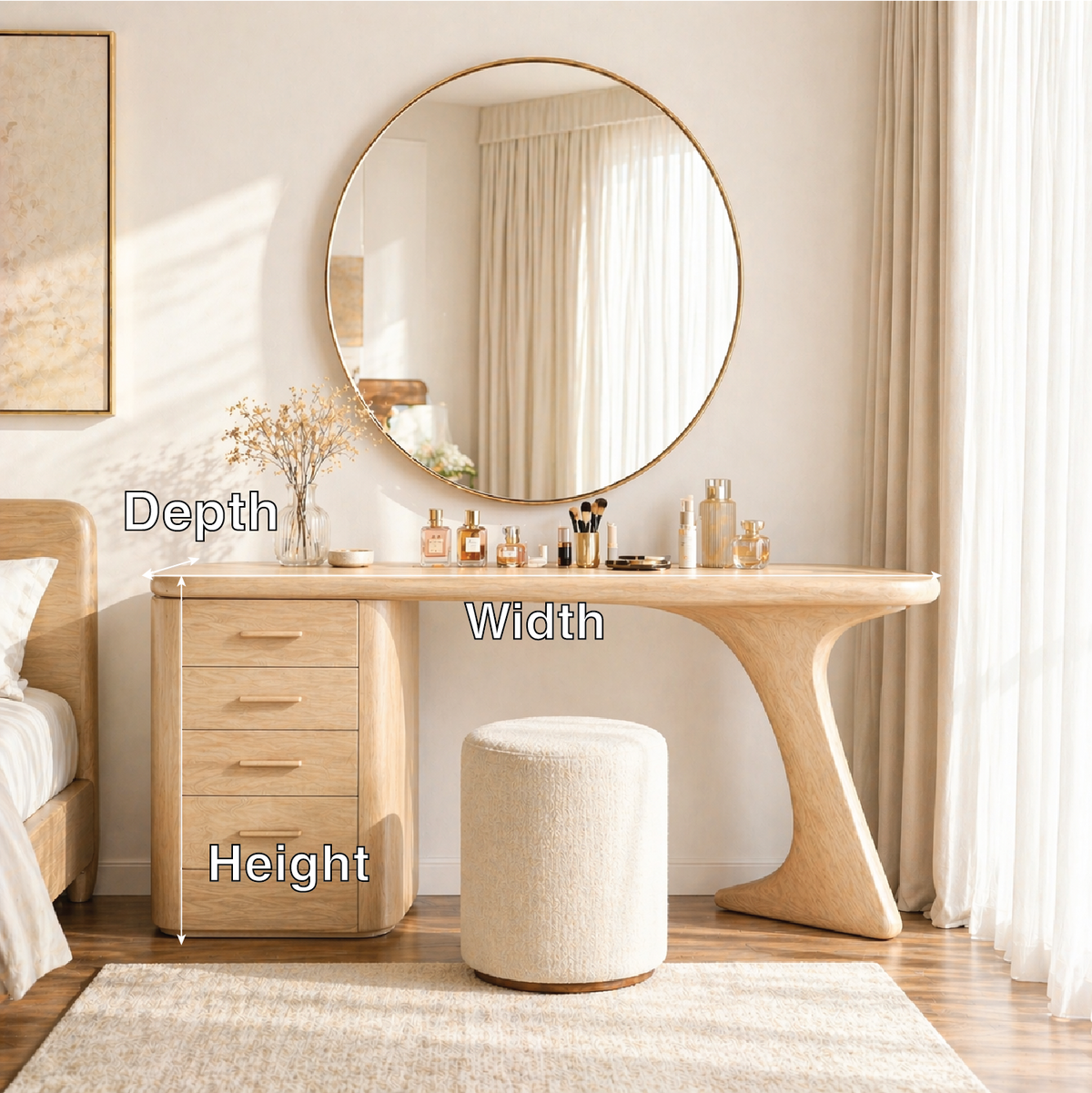 Modern Makeup Vanity Desk With Drawers Sculptural Dressing Table Bedroom Furniture