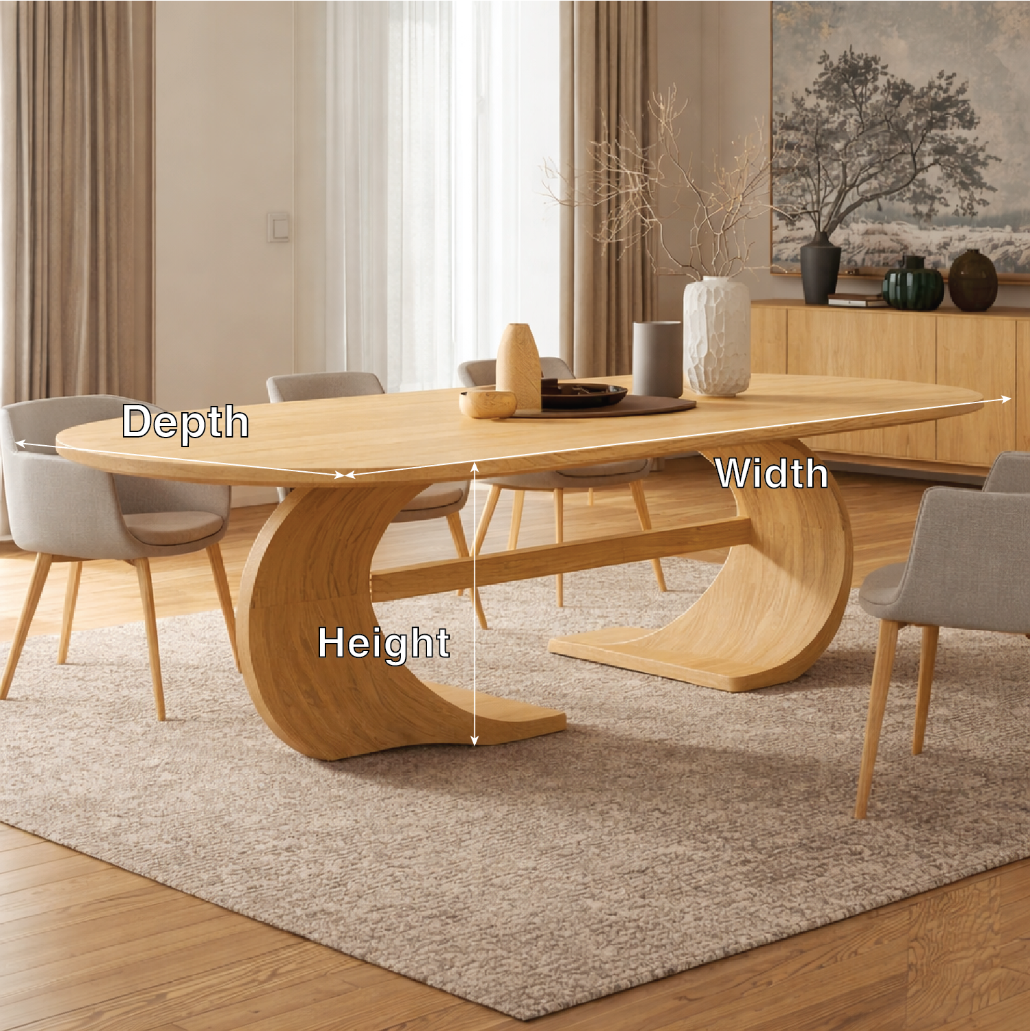 Modern Oval Dining Table Sculptural Curved Base Large Dining Table for Elegant Home