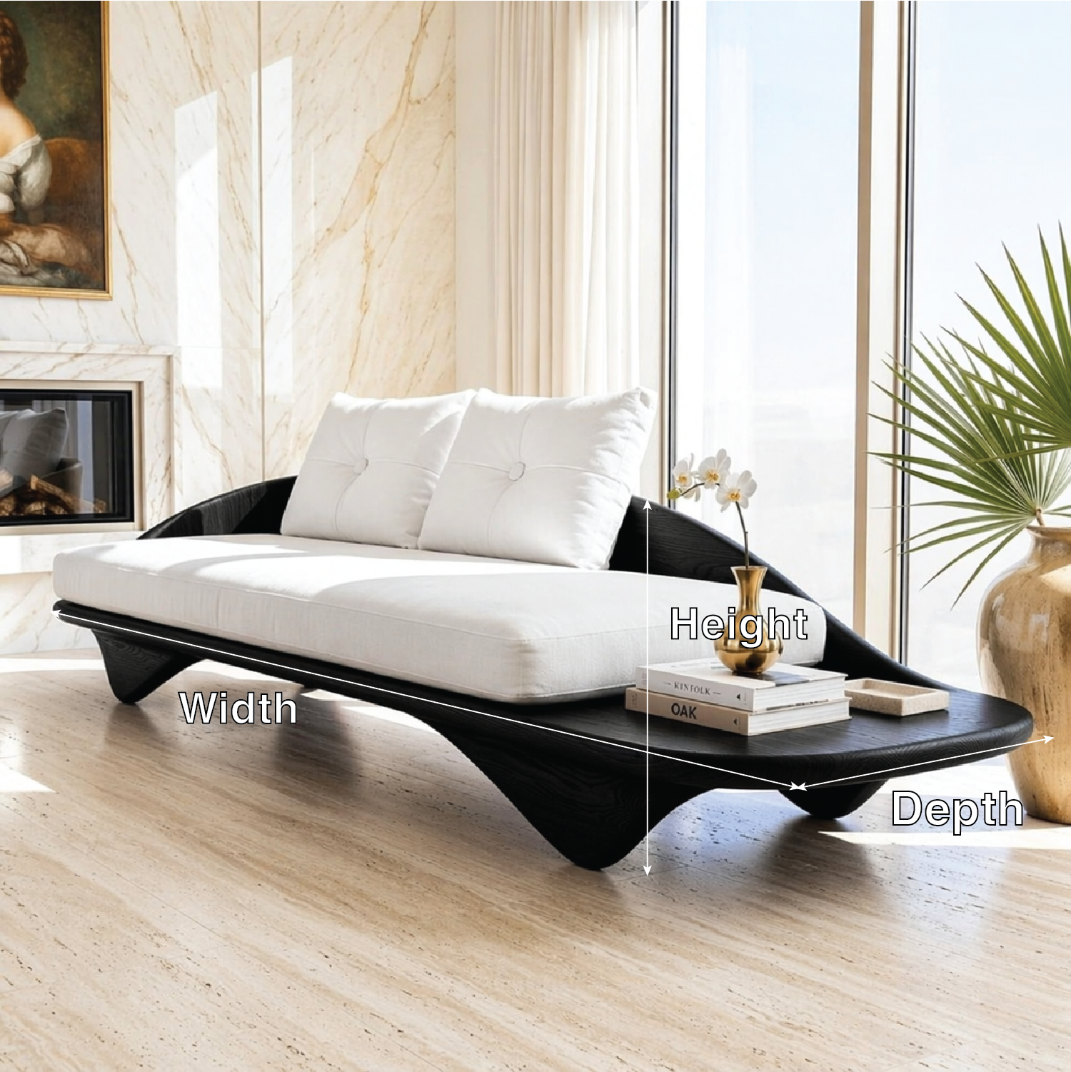 Contemporary Wooden Chaise Sofa, Minimalist Lounge Daybed with Integrated Platform