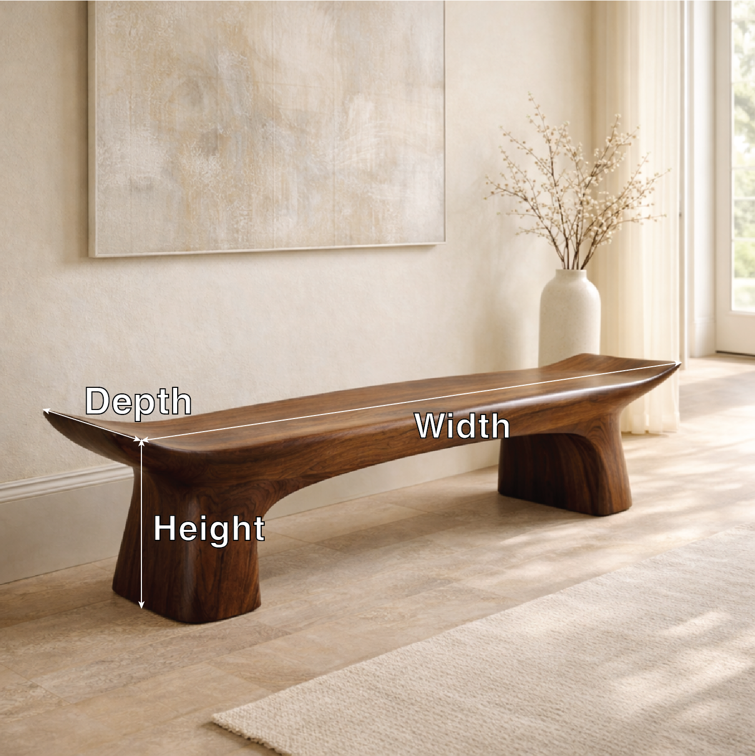 Modern Curved Entryway Bench Sculptural Hallway Seat Organic Minimalist Furniture