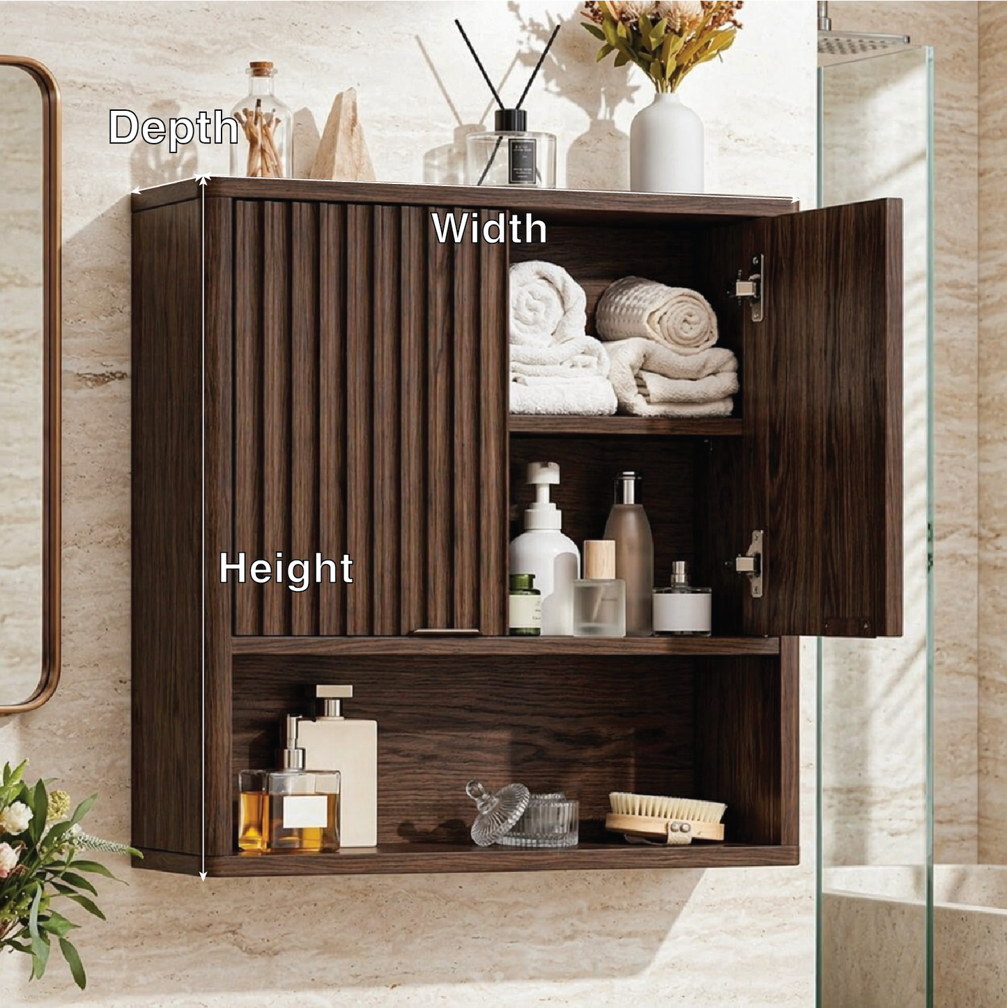 Floating Bathroom Cabinet, Modern Fluted Wall Mounted Vanity Storage Organizer Unit