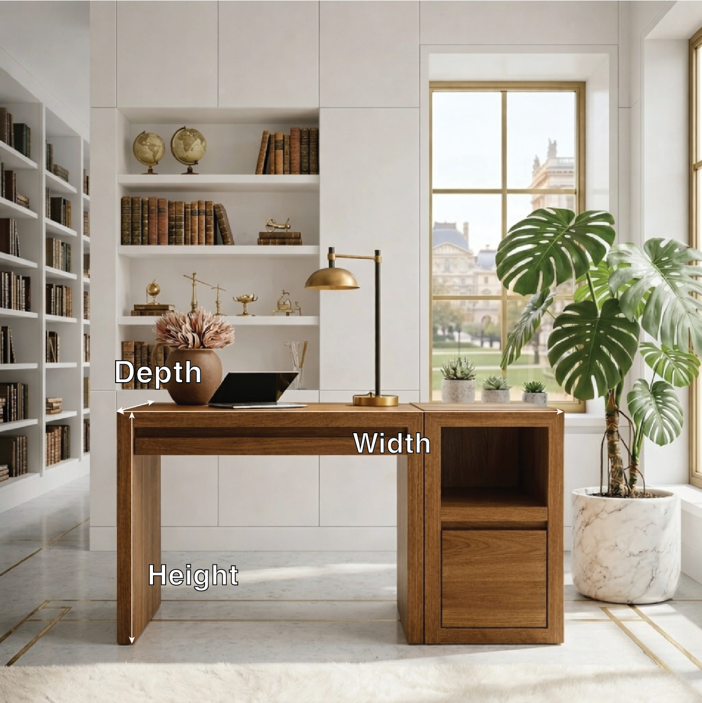 Modern Writing Desk with Storage Cabinet Minimal Home Office Work Table Clean Design
