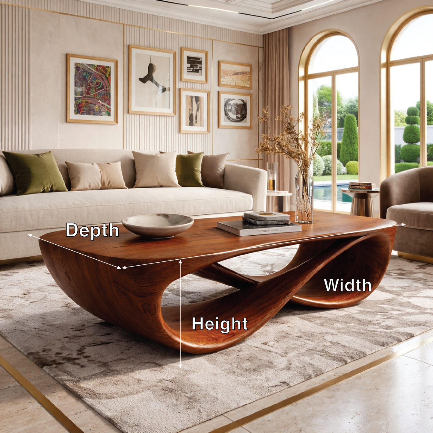 Elegant Wooden Coffee Table with Stylish Curved Design