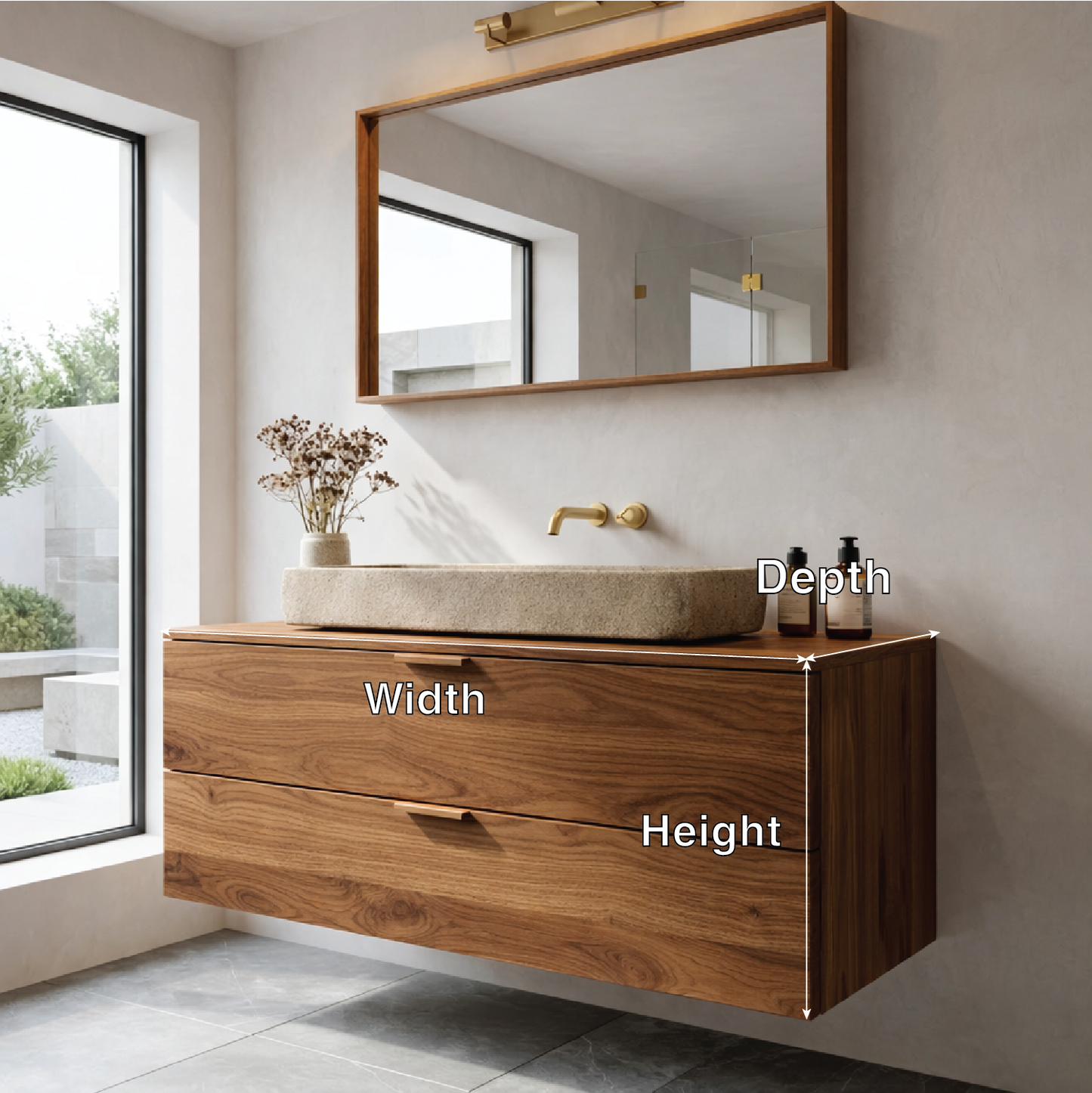 Modern Solid Wood Bathroom Vanity with Floating Drawers and Minimalist Design