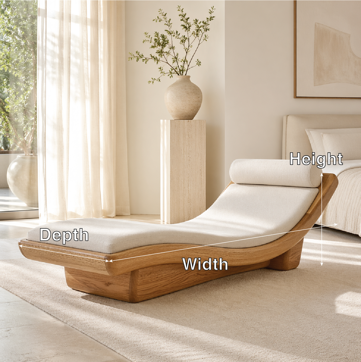 Modern Curved Chaise Lounge Daybed with Cushion and Bolster for Bedroom Decor