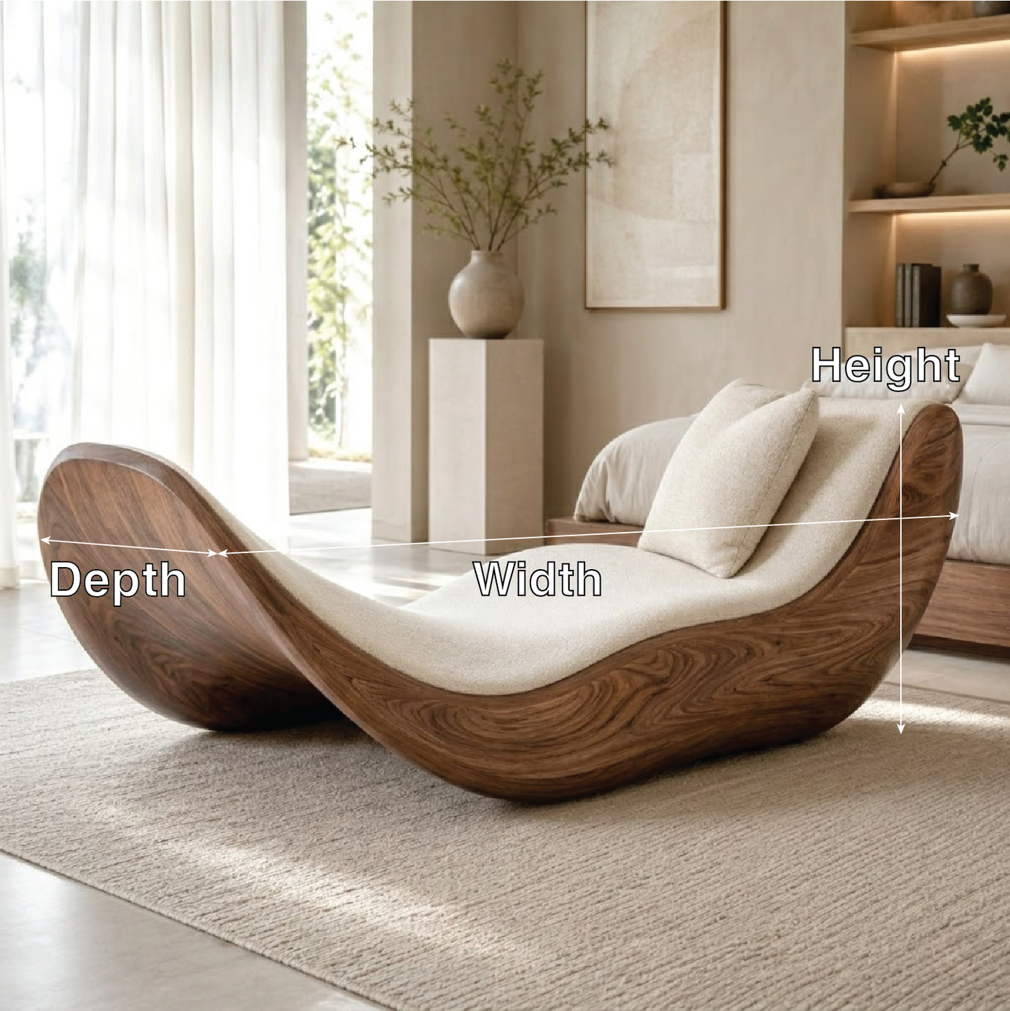Sculptural Curved Chaise Lounge Modern Daybed with Cushion for Bedroom Decor