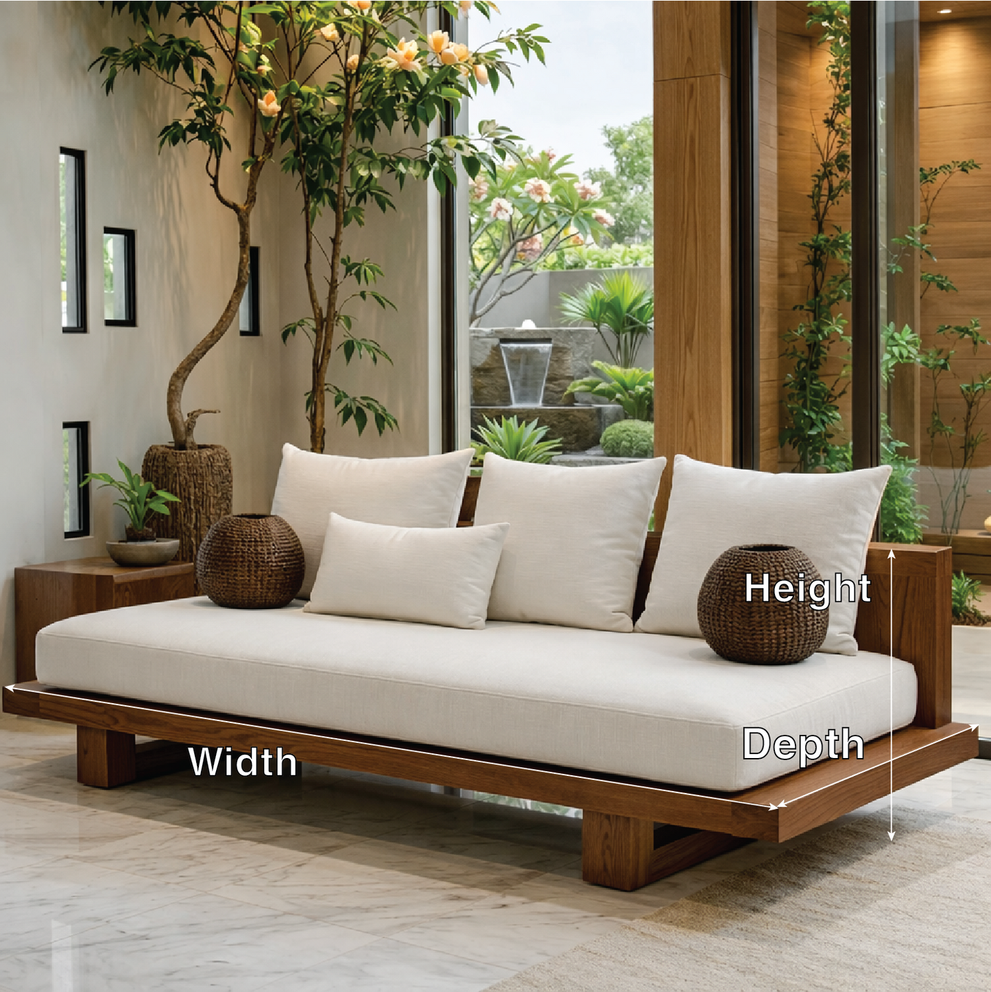 Modern Minimalist Solid Wood Daybed Sofa for Living Room