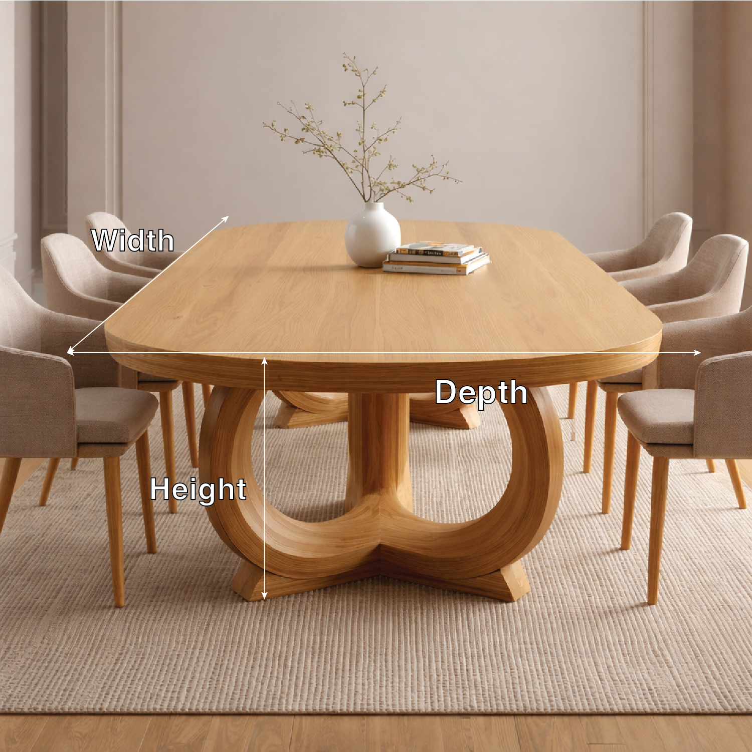 Modern Oval Dining Table Sculptural Double Loop Base Large Statement Dining Table