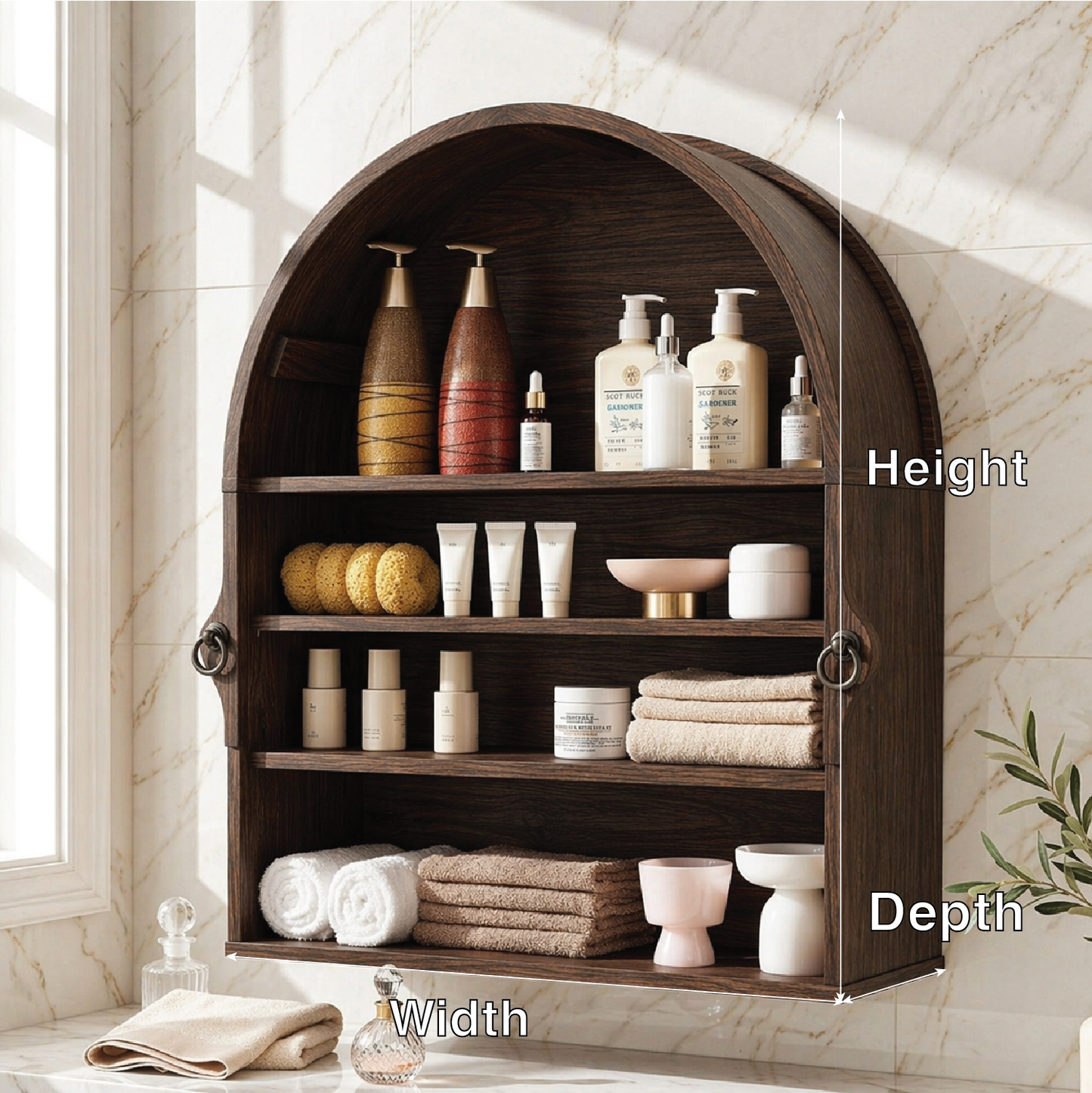 Arched Floating Bathroom Cabinet, Wall Mounted Vanity Shelf Storage Organizer Unit