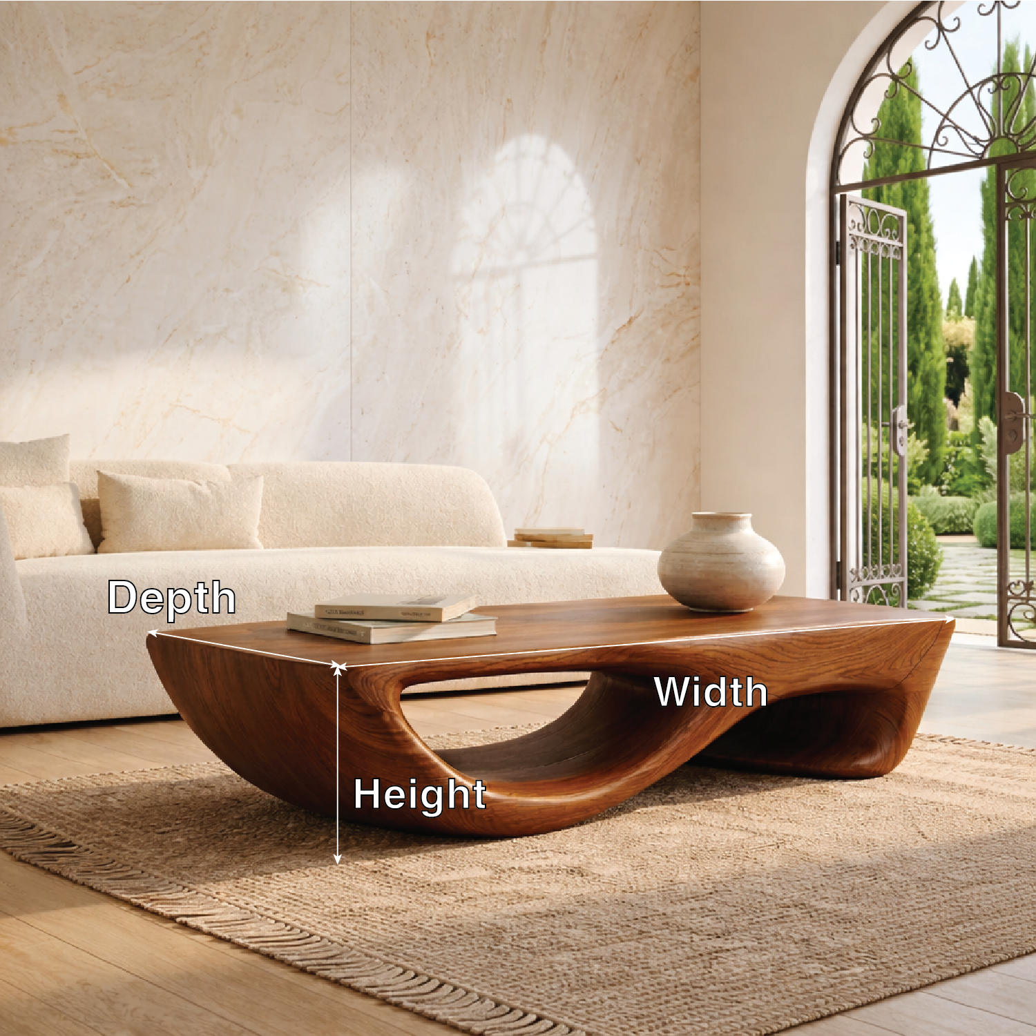 Contemporary Sculptural Coffee Table with Open Wave Base, Luxury Lounge Centerpiece