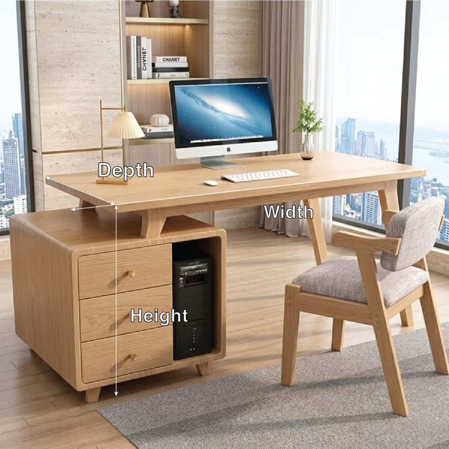 Modern Writing Desk with Drawers and CPU Storage, Home Office Computer Table