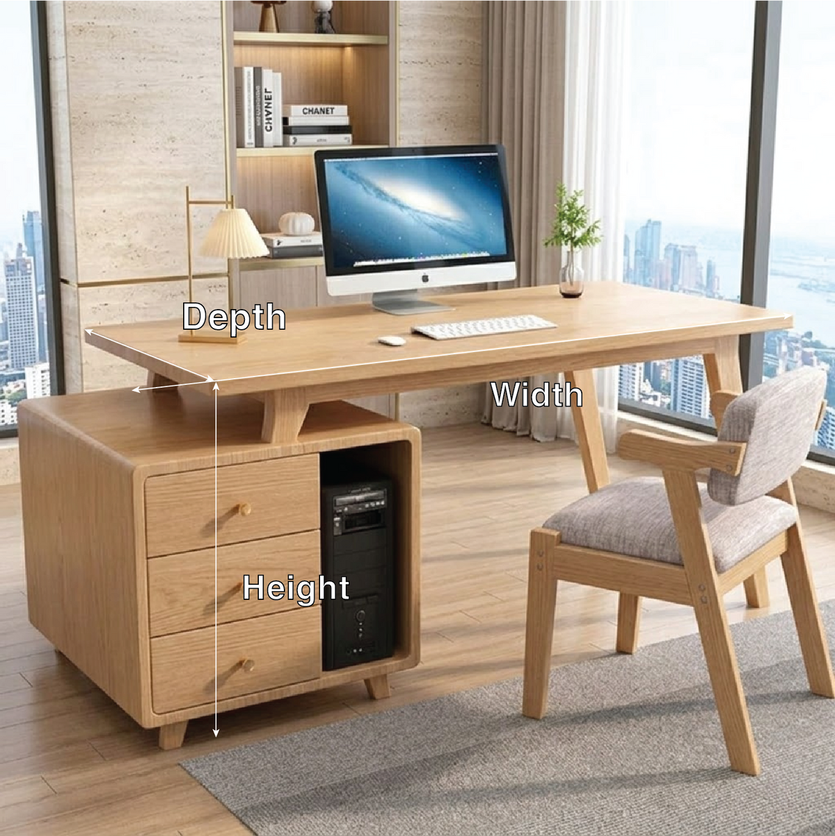 Modern Writing Desk with Drawers and CPU Storage, Home Office Computer Table
