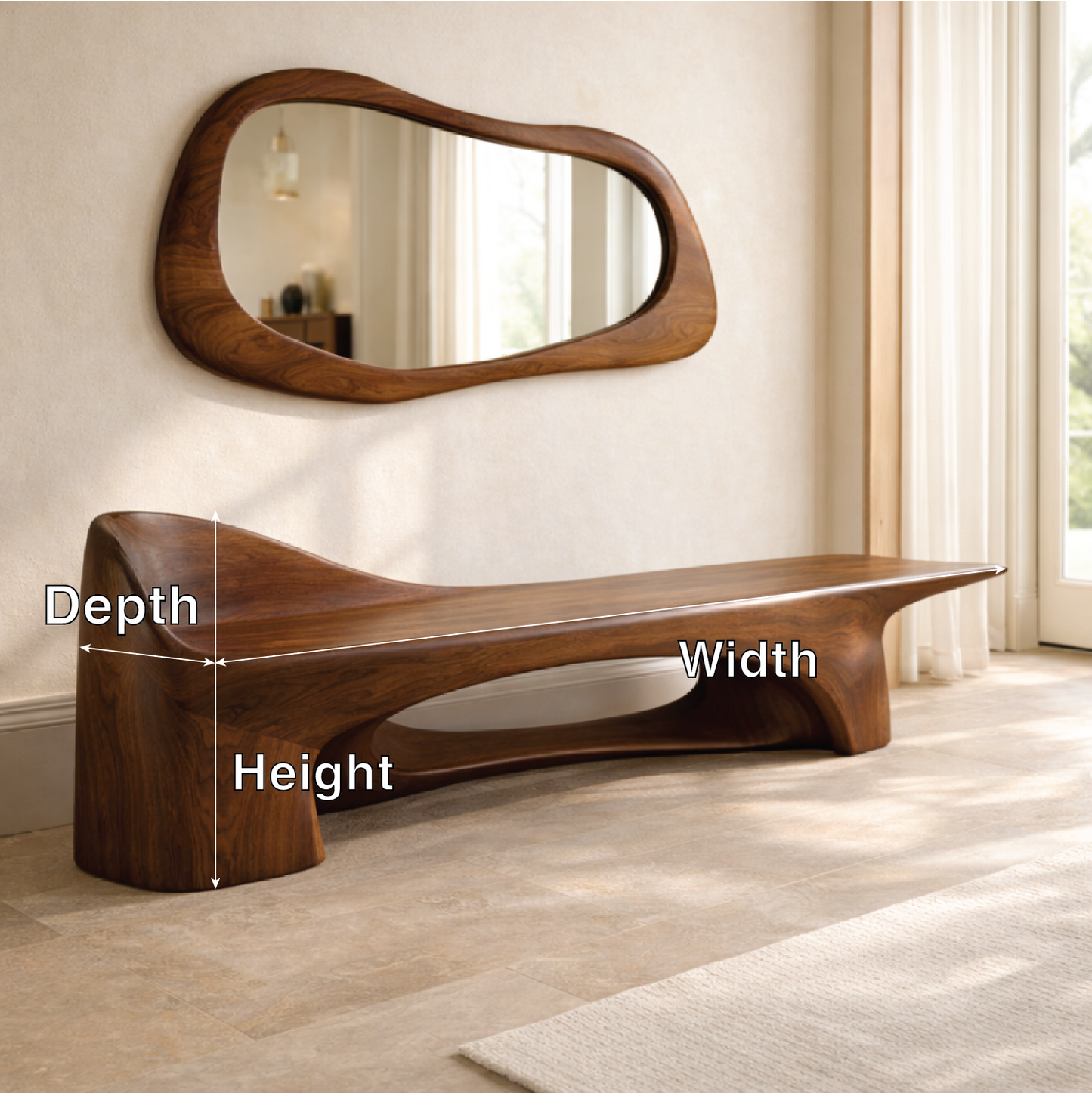 Sculptural Entryway Bench Modern Curved Hallway Seat Organic Statement Furniture