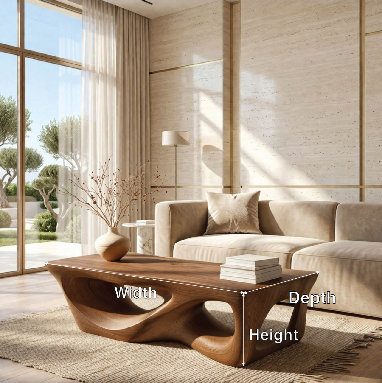 Organic Sculptural Coffee Table with Openwork Base, Modern Living Room Centerpiece