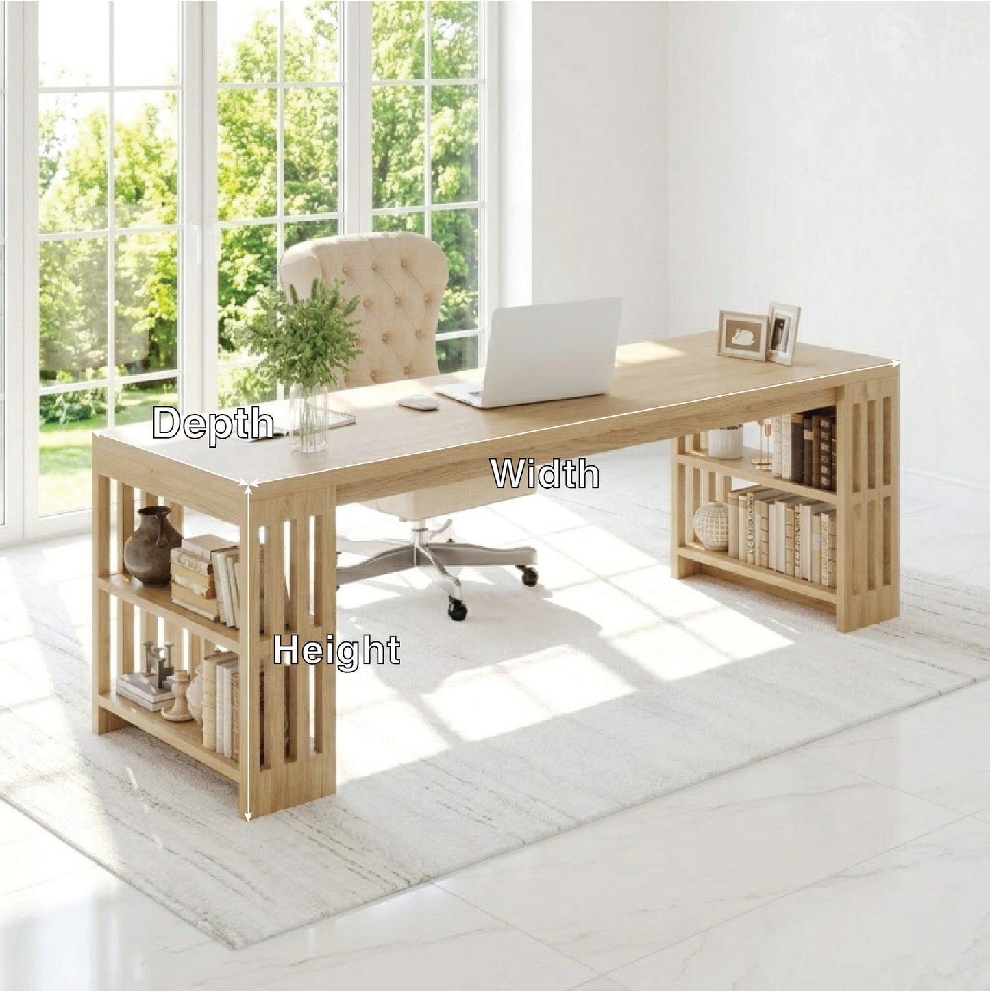Modern Office Desk with Storage Shelves Large Writing Computer Desk Home Workspace