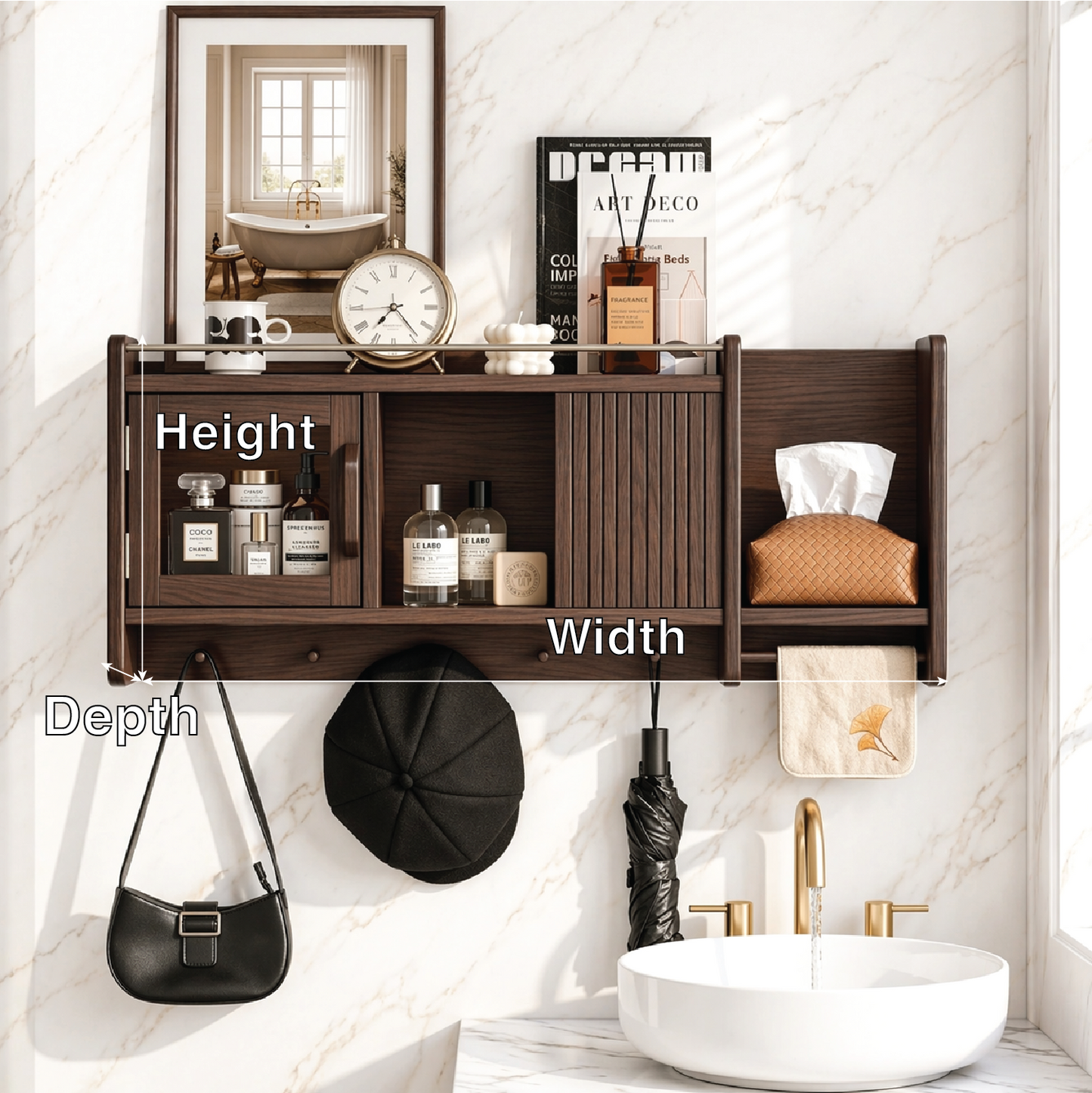 Floating Bathroom Cabinet, Wall Mounted Vanity Shelf Organizer With Tissue Holder