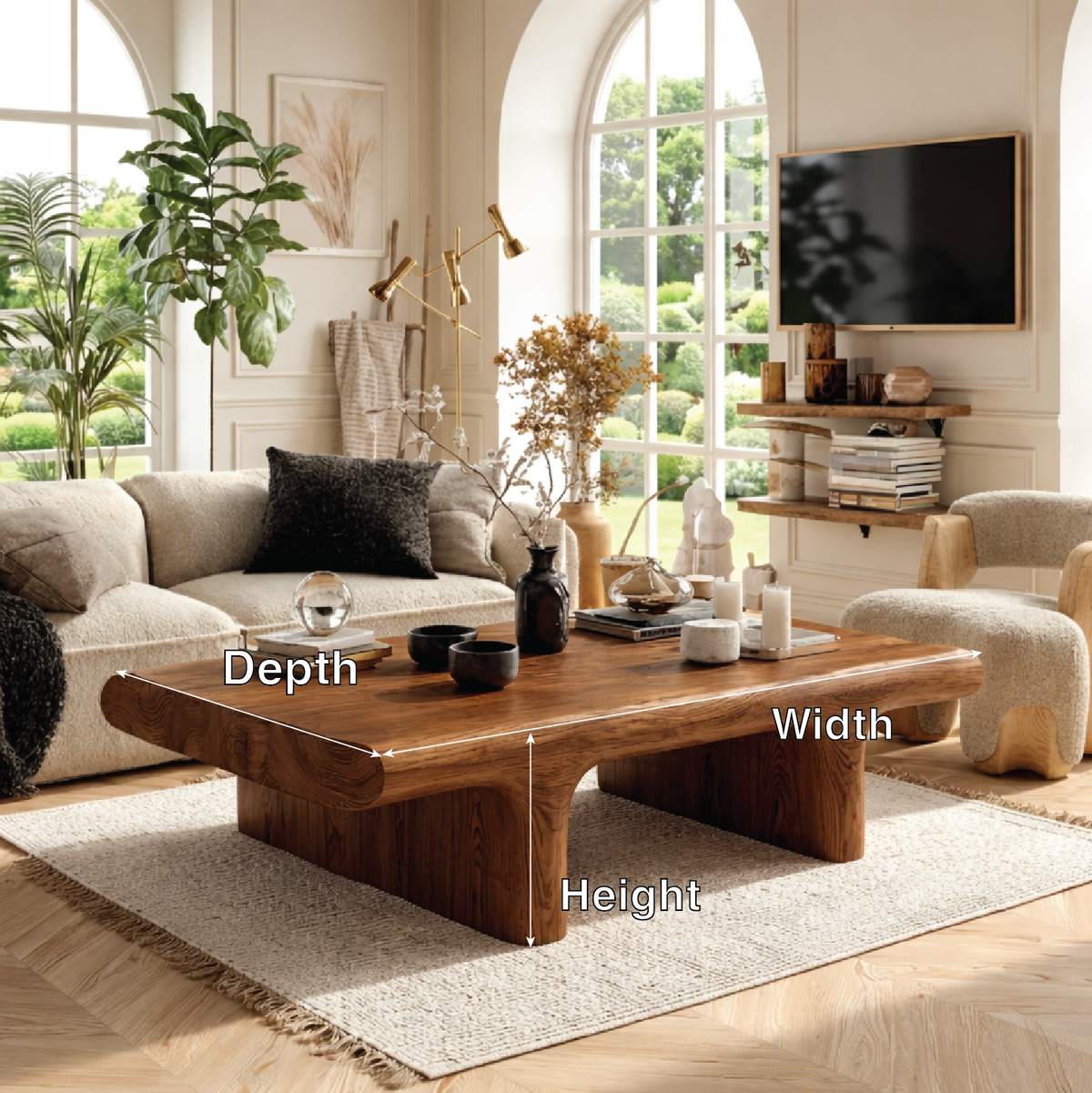 Unique Wooden Coffee Table with Sculptural Curved Design