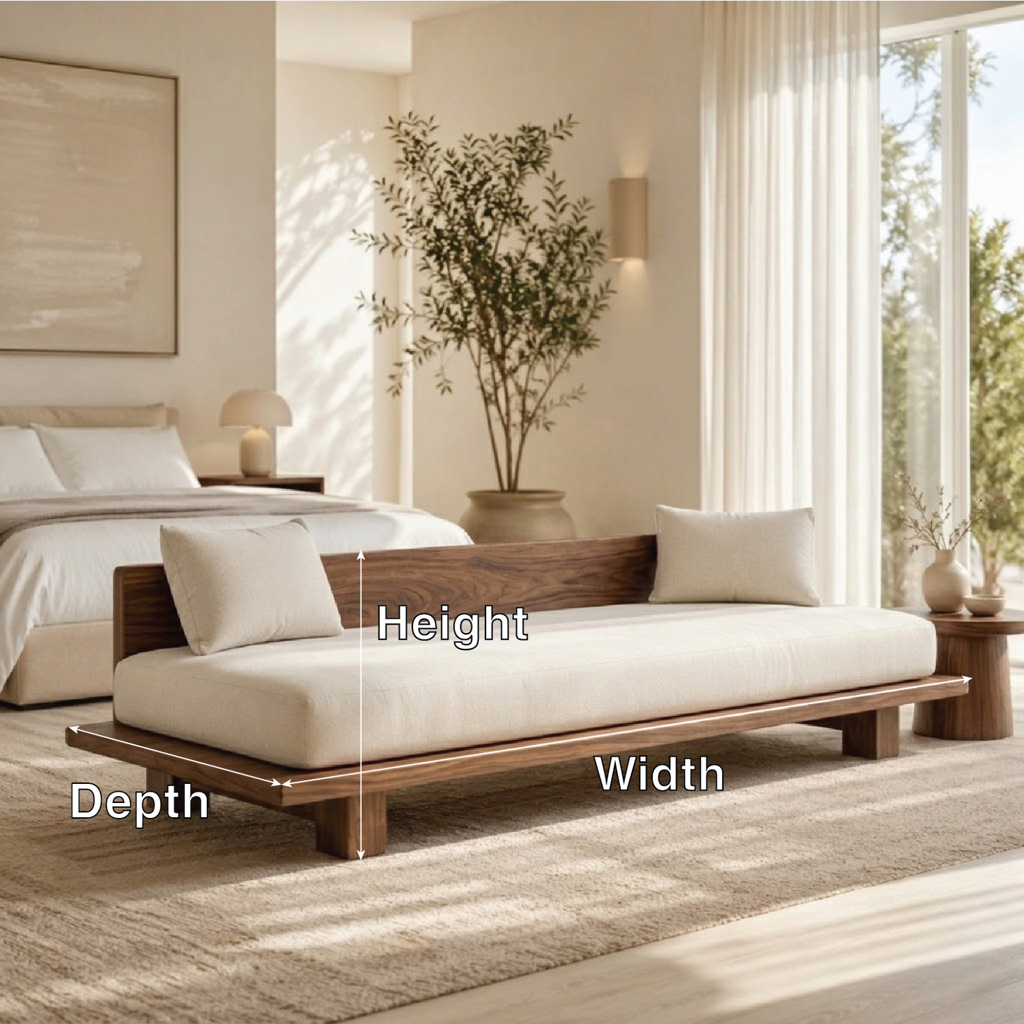Modern Daybed Sofa with Backrest Minimal Upholstered Bench for Bedroom Decor