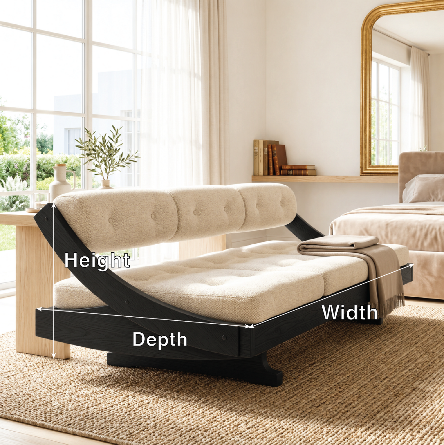 Curved Upholstered Daybed With Tufted Cushion, Rounded Backrest, Bedroom Lounge Bench