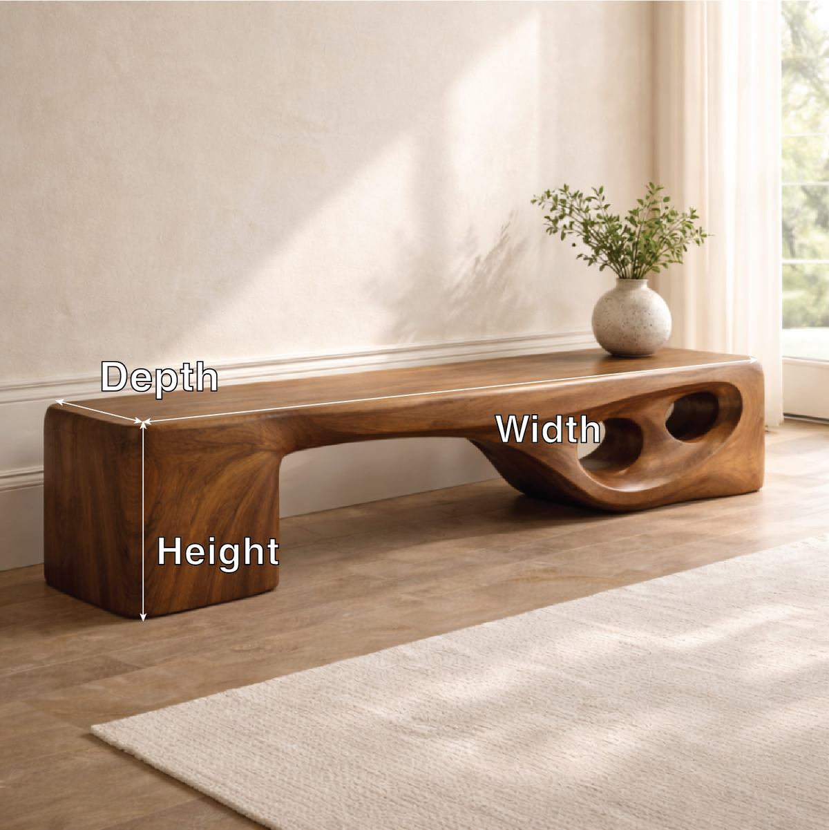 Modern Entryway Bench Sculptural Curved Hallway Seat Organic Statement Furniture