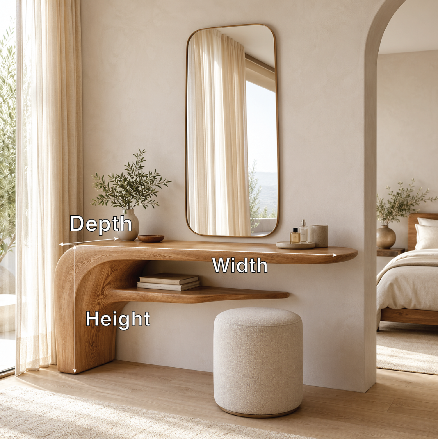 Modern Floating Makeup Vanity With Mirror Shelf Dressing Table Bedroom Furniture