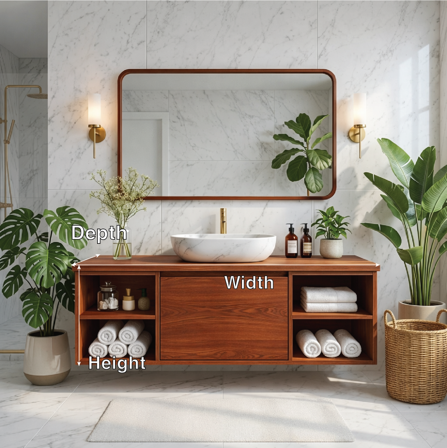 Floating Oak Vanity with Open Shelves and Minimalist Design, Modern Bathroom Furniture Kitchnce