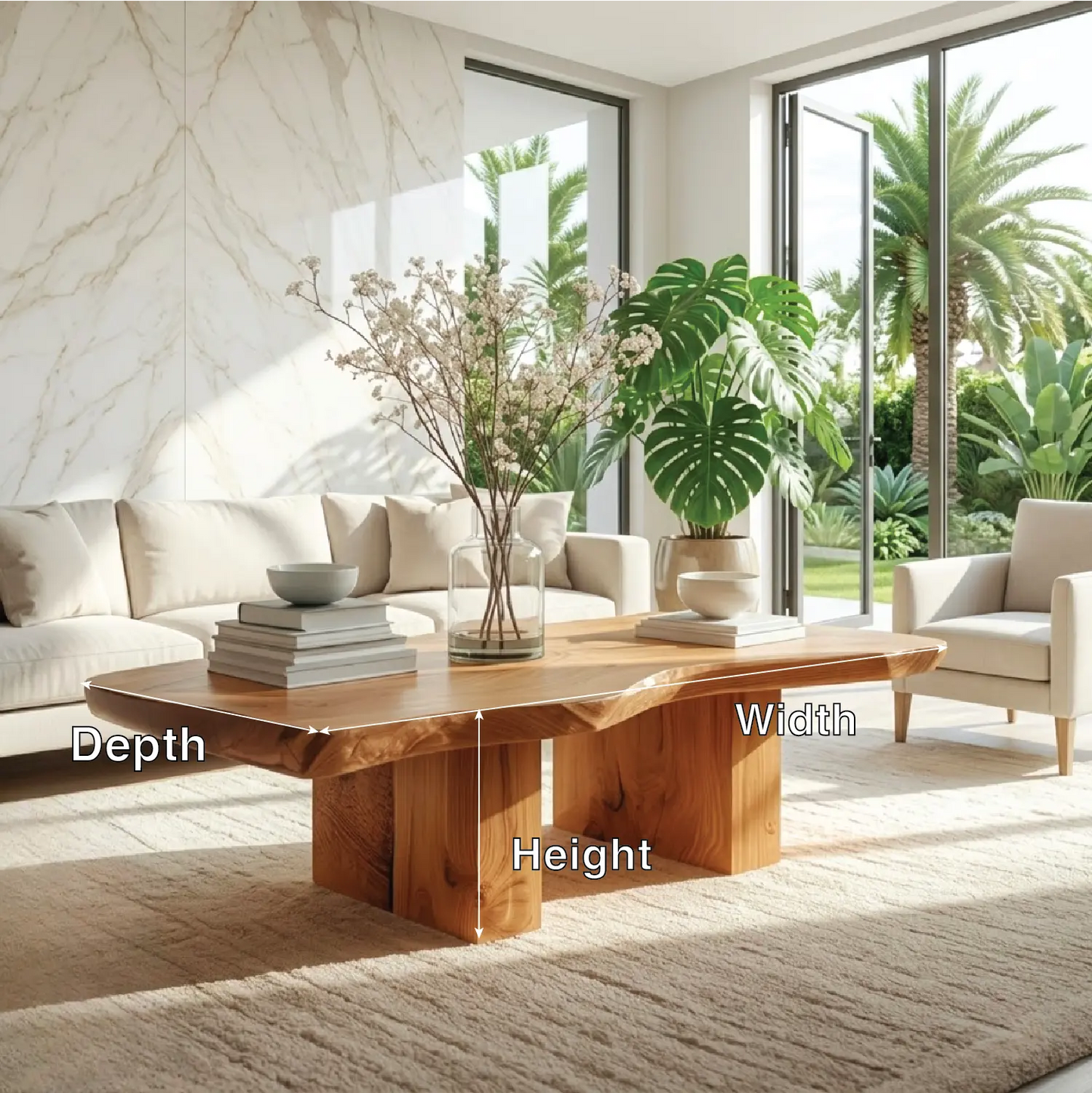 Handcrafted Natural Wood Coffee Table with Sculptural Design Kitchnce
