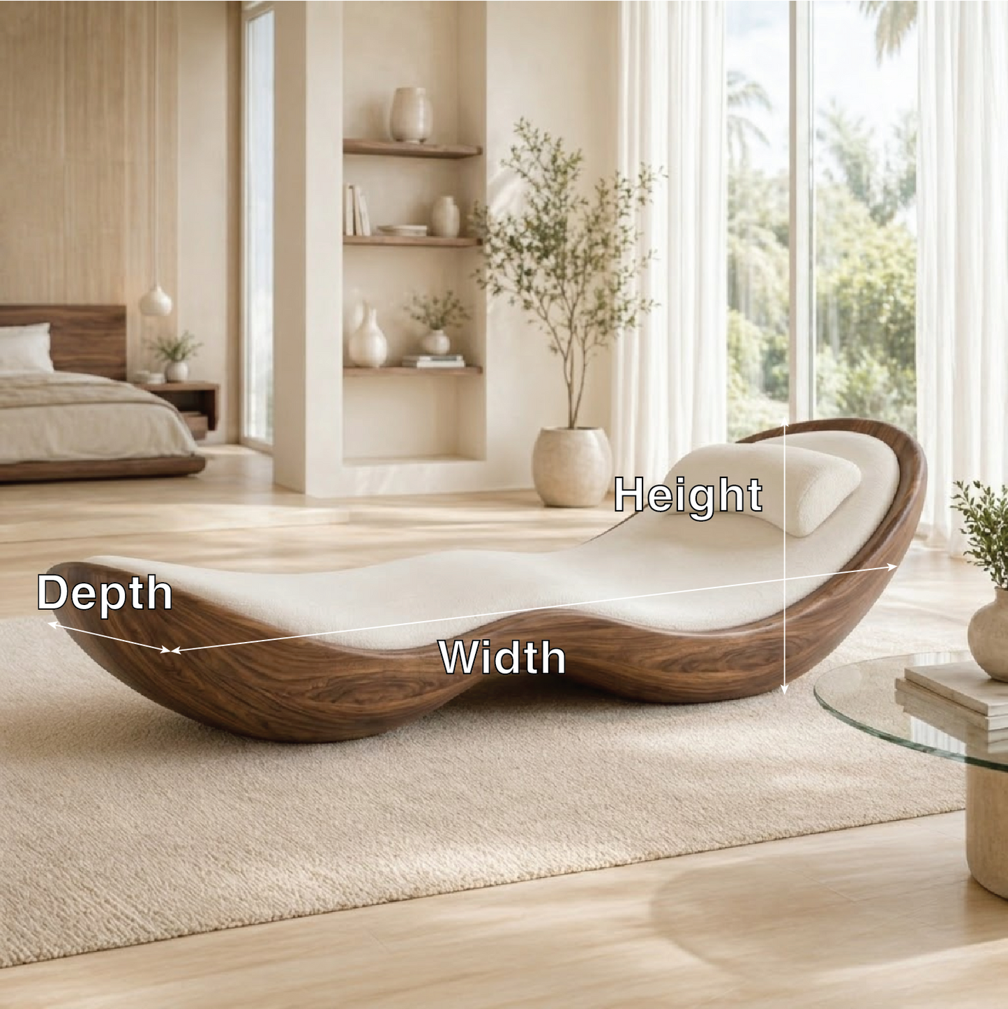 Modern Curved Chaise Lounge Sculptural Daybed with Cushion for Bedroom Decor