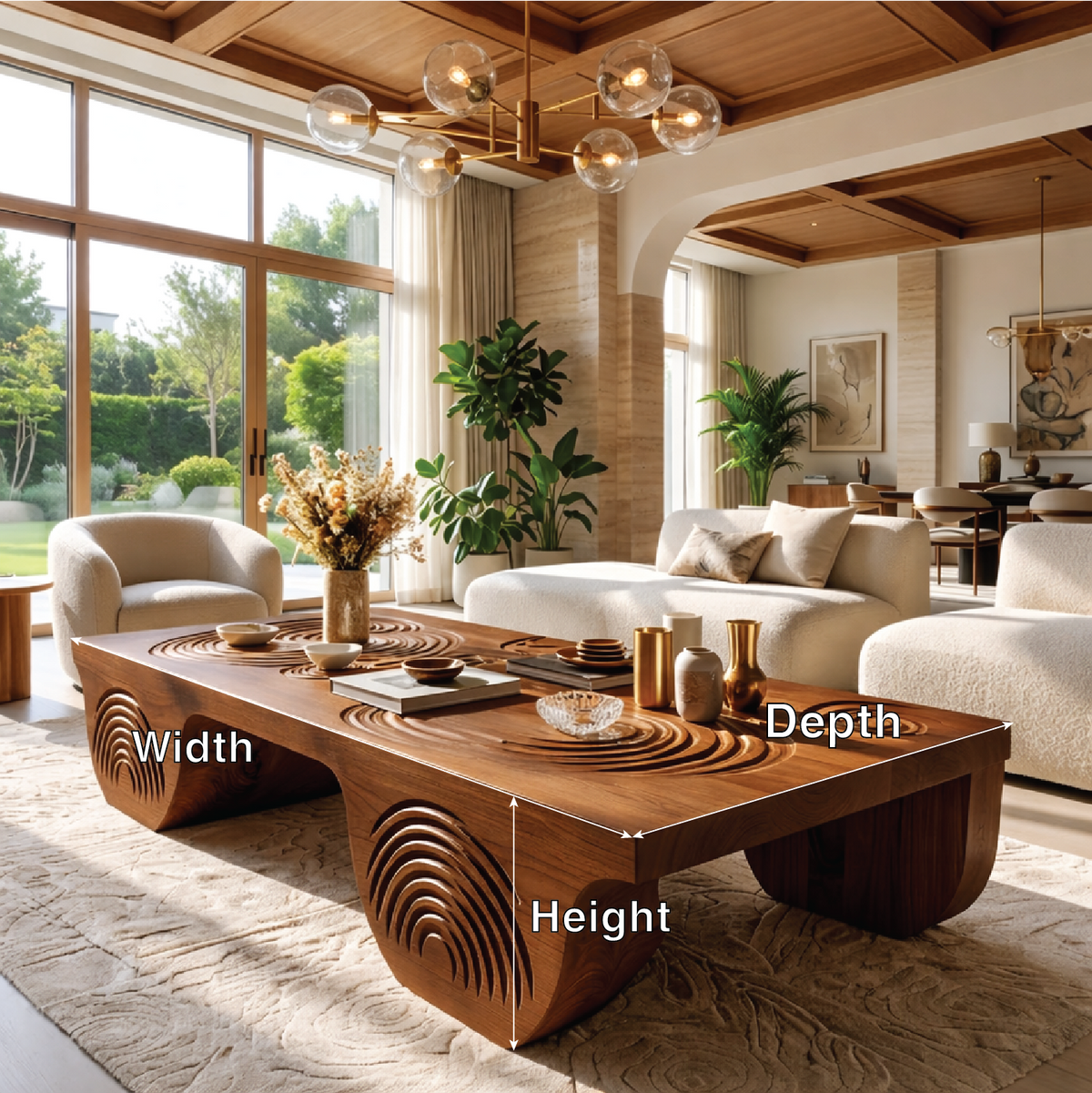 Artistic Wooden Coffee Table with Unique Carved Design