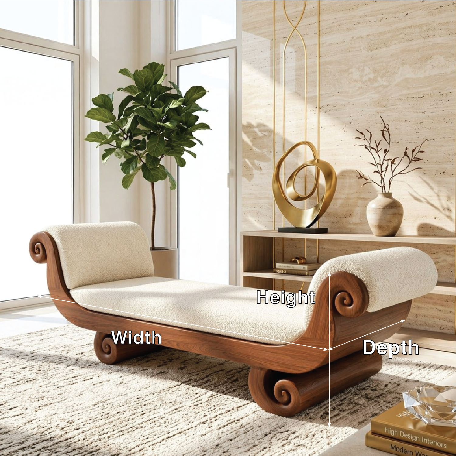 Sculptural Curved Chaise Lounge, Luxury Accent Seating for Elegant Modern Interiors