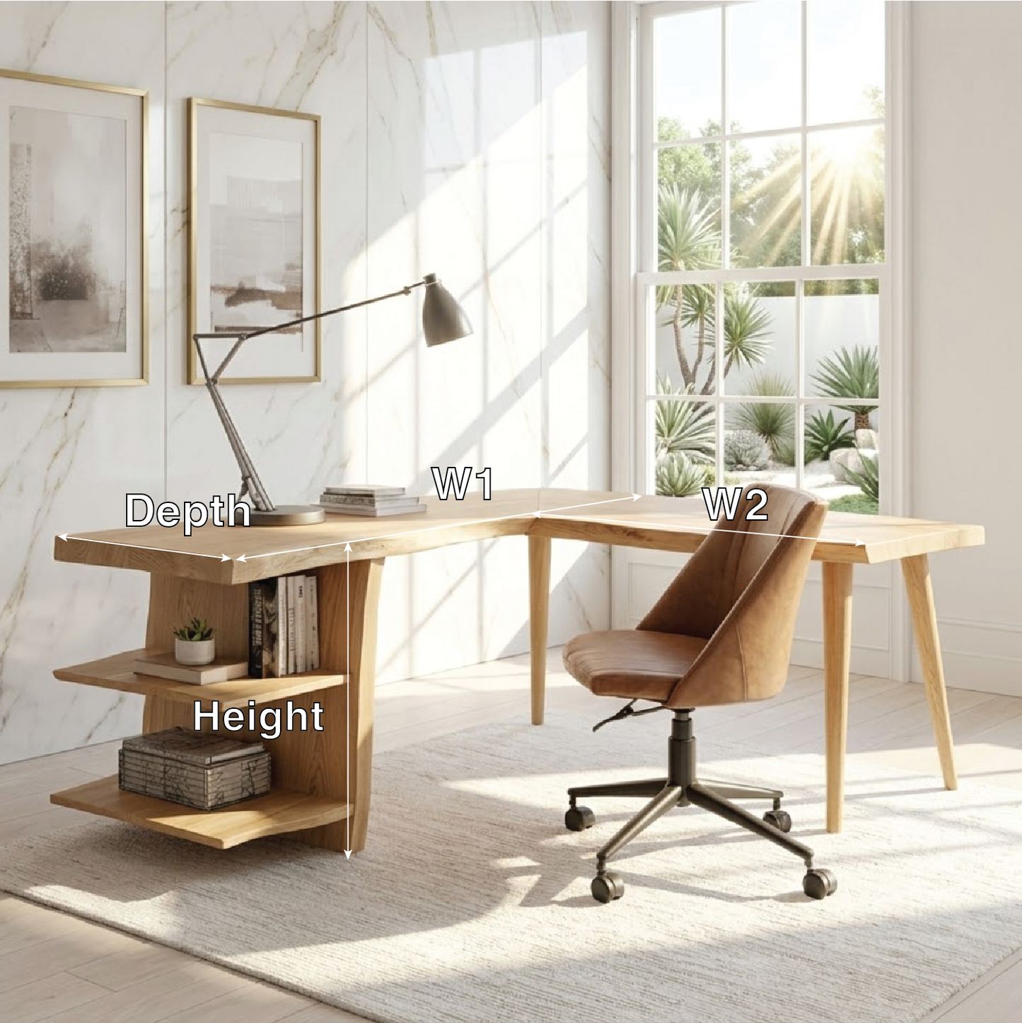 Modern L Shaped Writing Desk with Shelf Home Office Corner Workstation Table