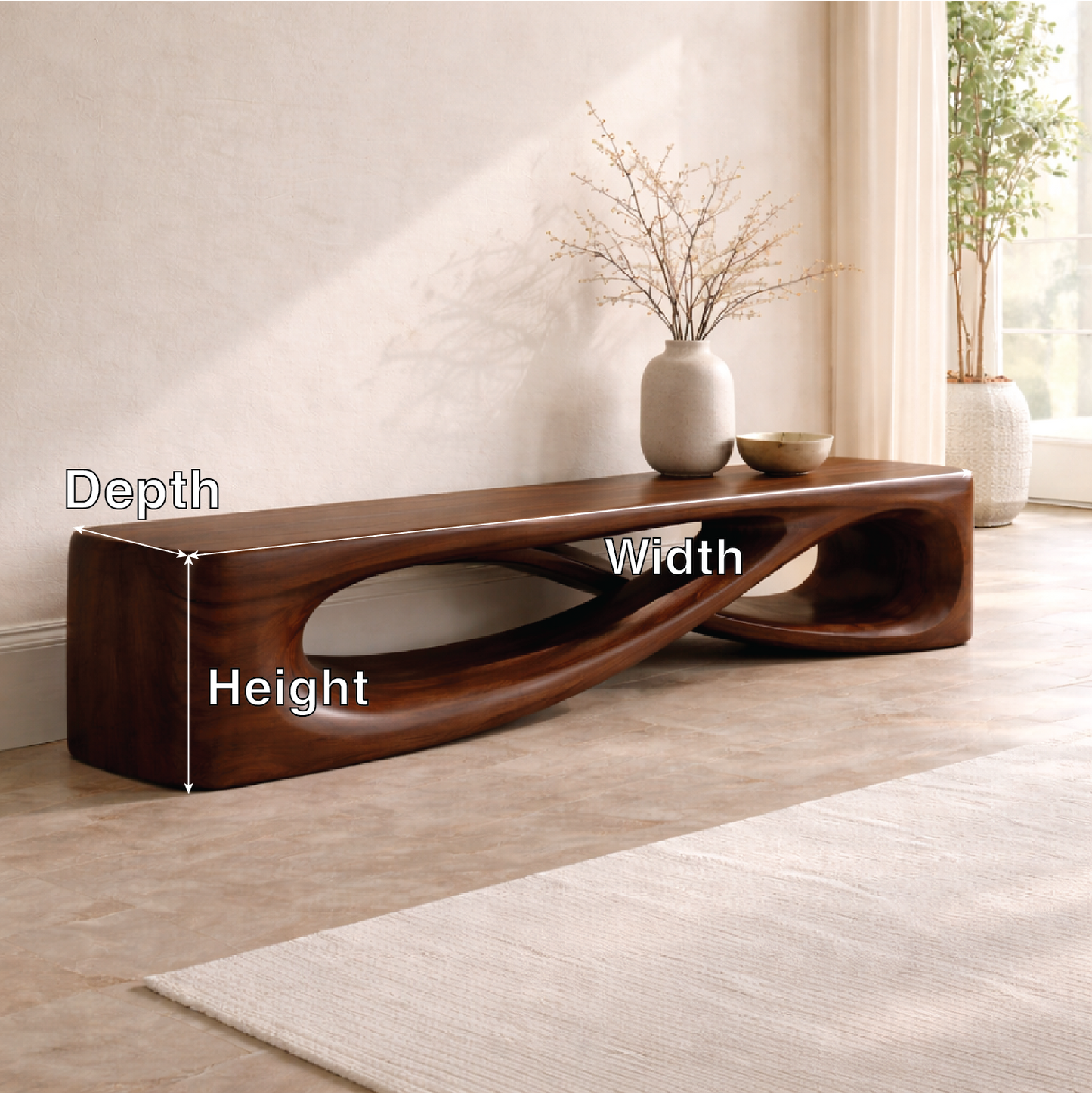 Modern Sculptural Entryway Bench Curved Hallway Seat Organic Statement Furniture
