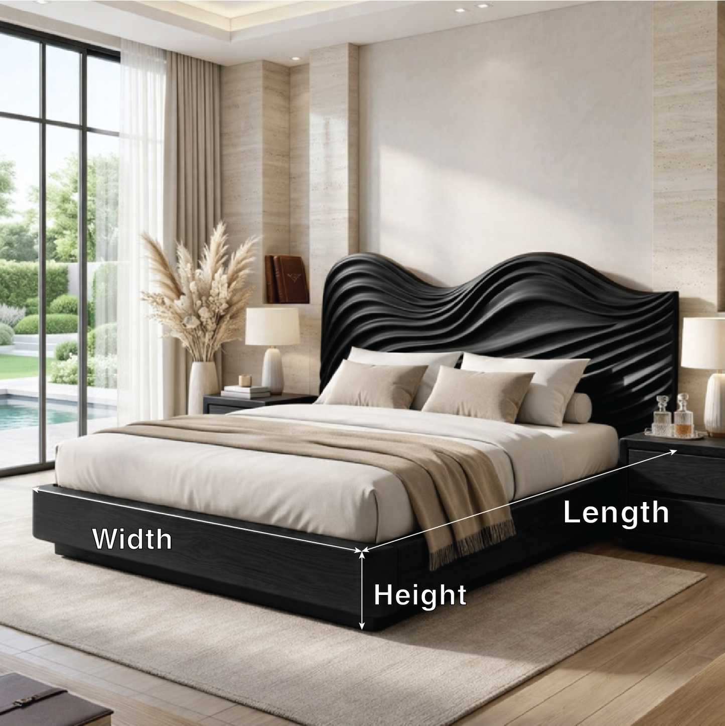 Modern Wave Headboard Bed Frame, Luxury Platform Bedroom Furniture Design