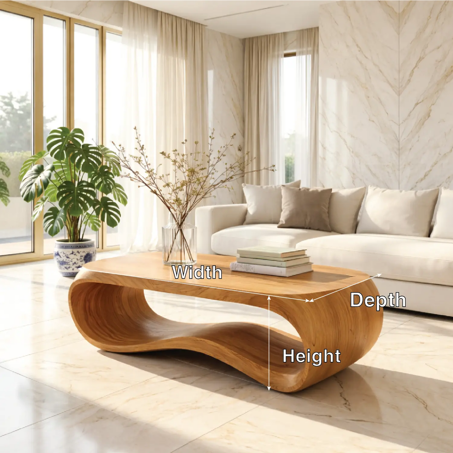 Contemporary Sculptural Wood Coffee Table with Curved Design Kitchnce