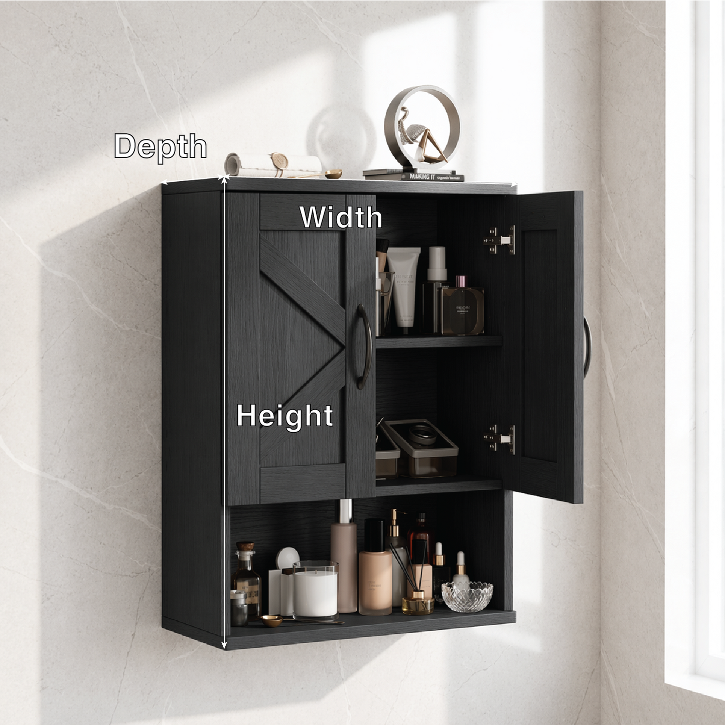 Floating Bathroom Cabinet, Farmhouse Wall Mounted Vanity Storage Shelf Organizer