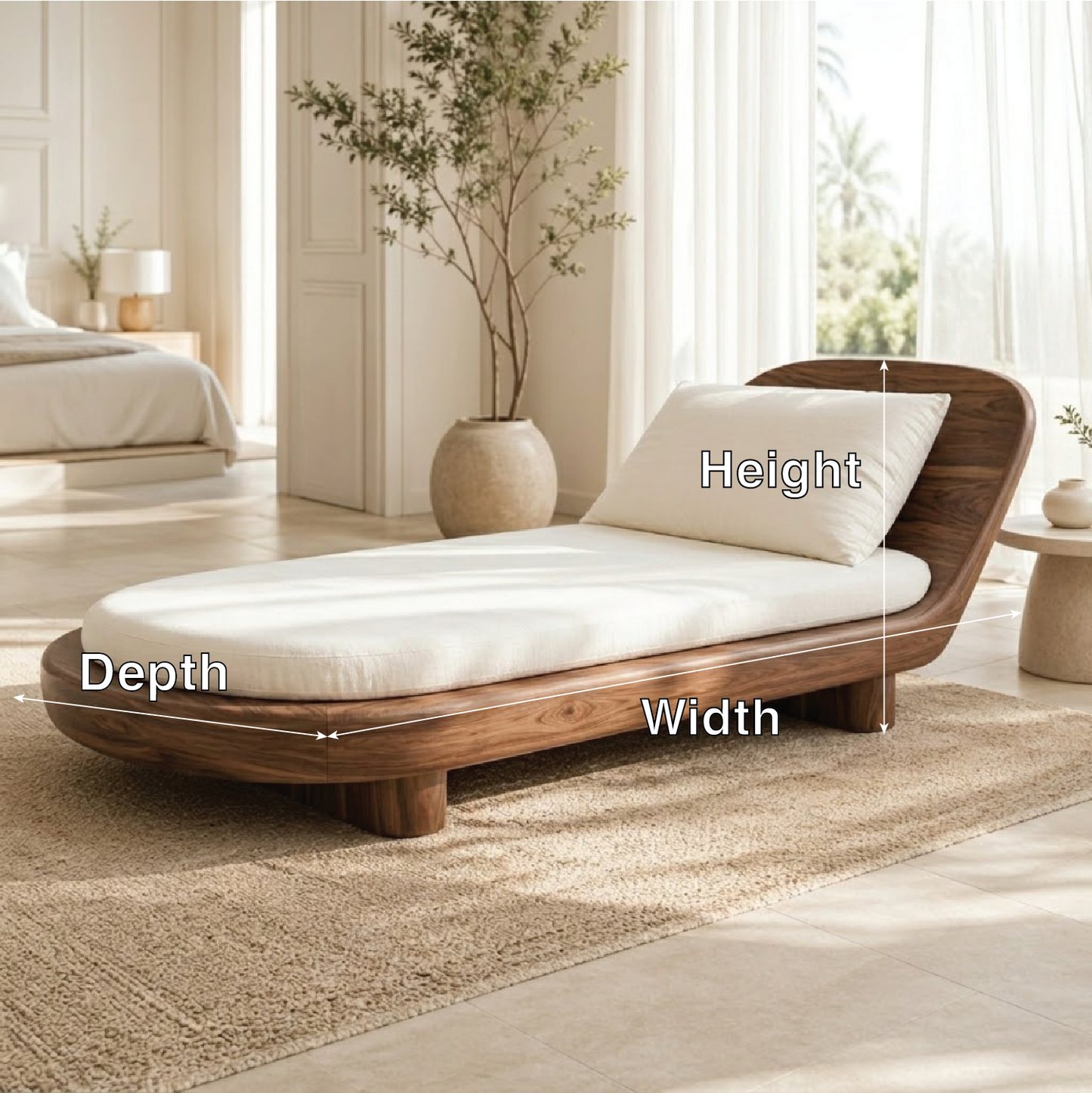Modern Curved Chaise Lounge Daybed with Cushion for Bedroom Reading Nook