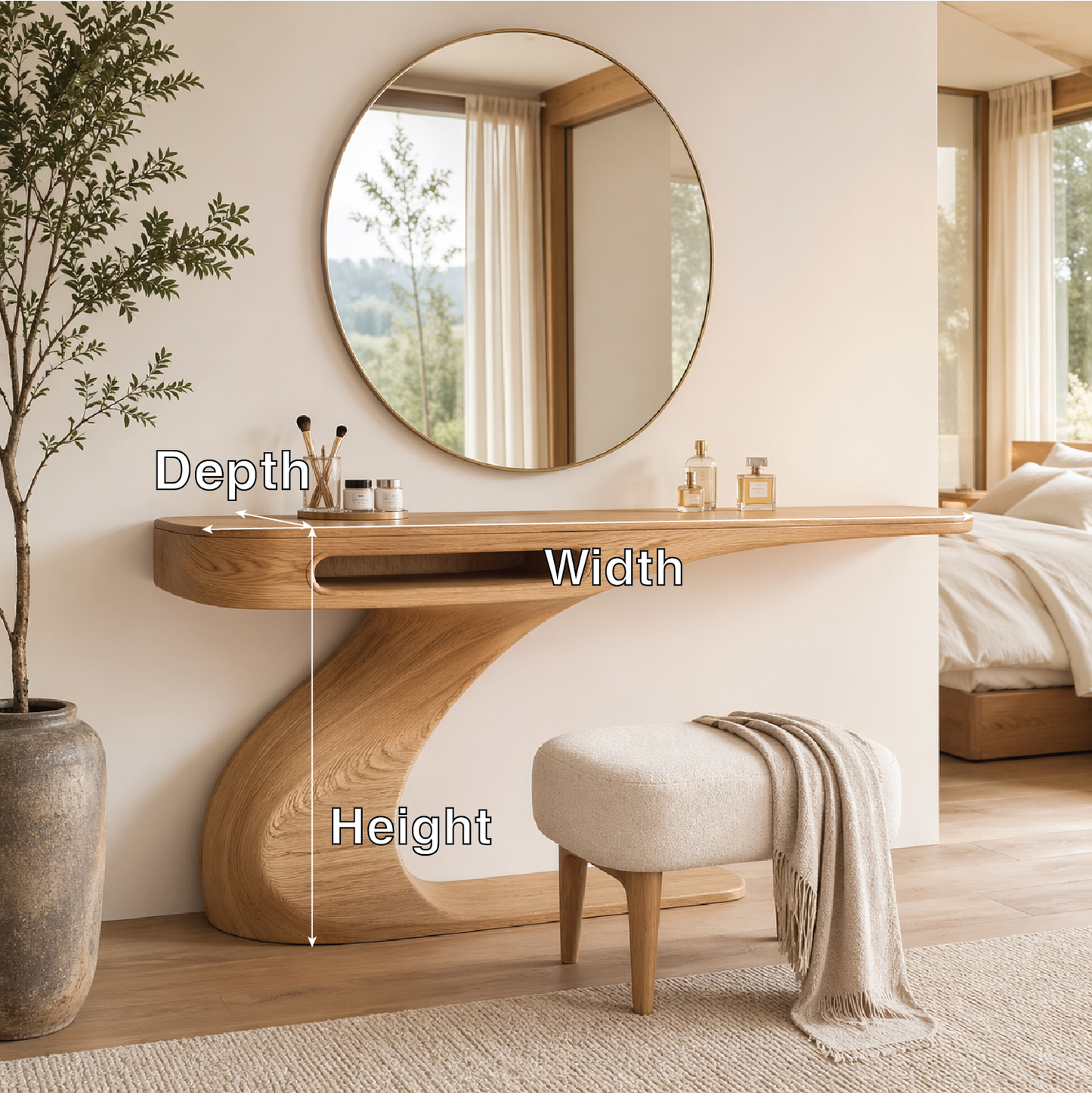 Modern Floating Makeup Vanity Table Sculptural Design Minimal Bedroom Console