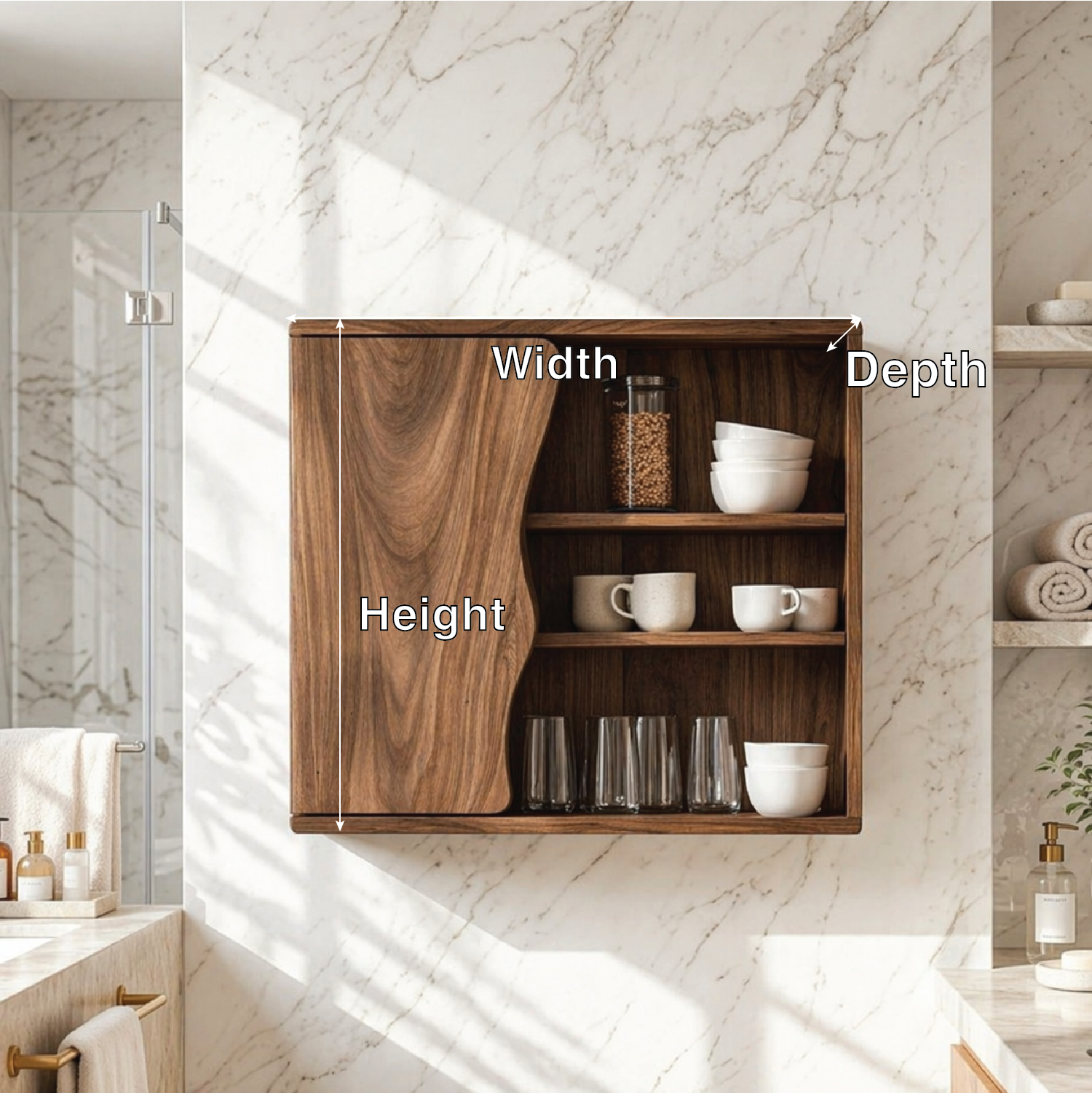 Floating Bathroom Cabinet, Modern Organic Wall Mounted Vanity Storage Shelf Unit
