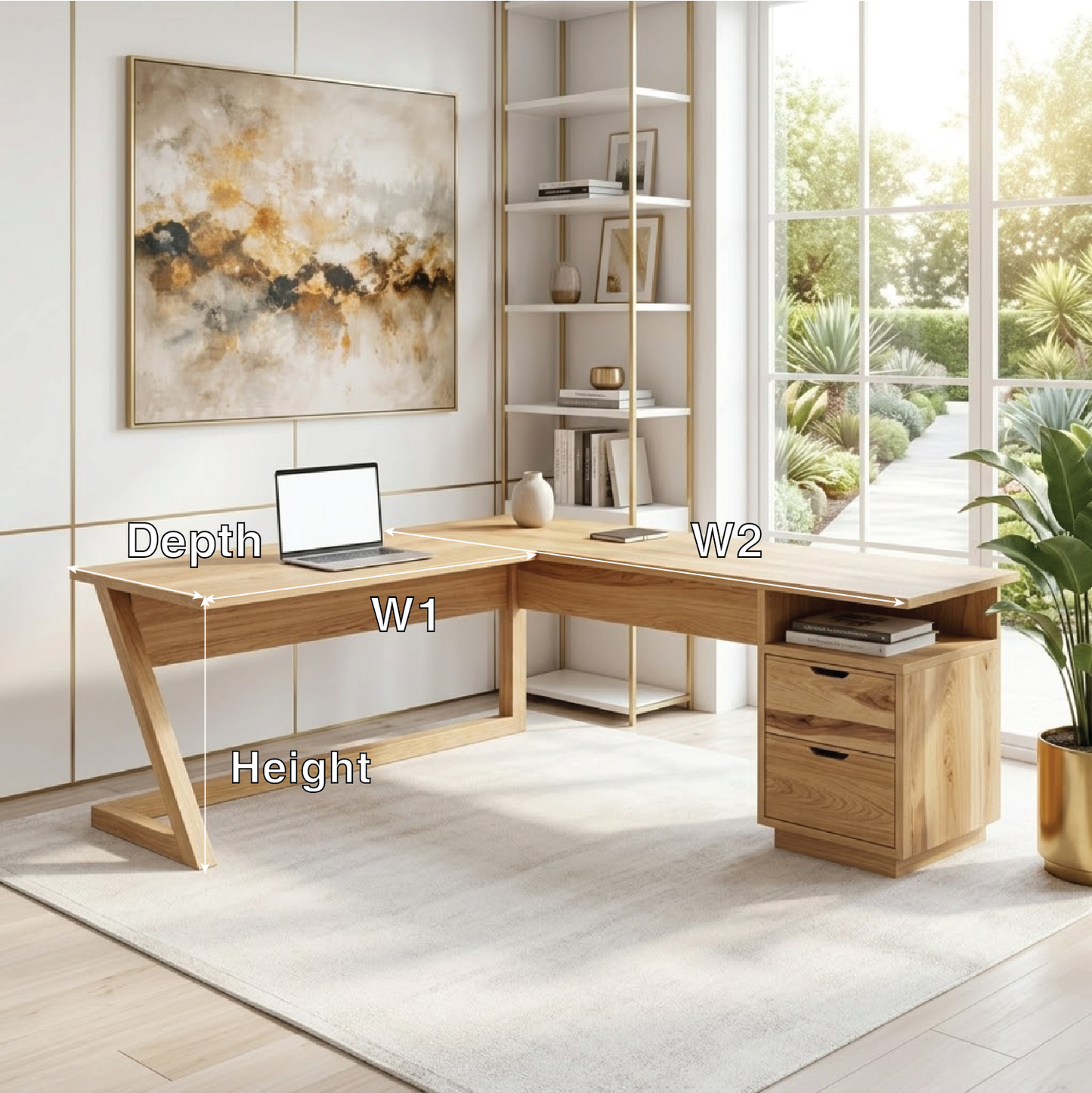 L Shaped Wood Desk with Drawer Storage Corner Office Desk Modern Workspace