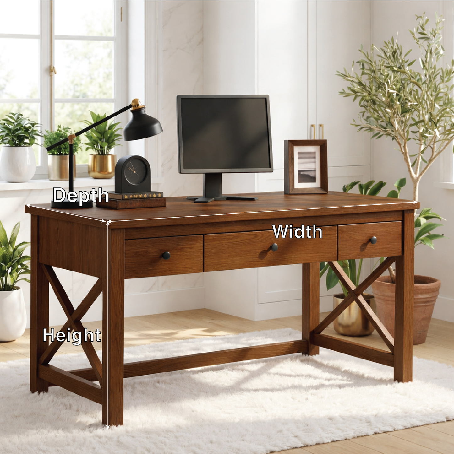 Modern Writing Desk with Drawers Home Office Work Table Minimal Computer Desk Design