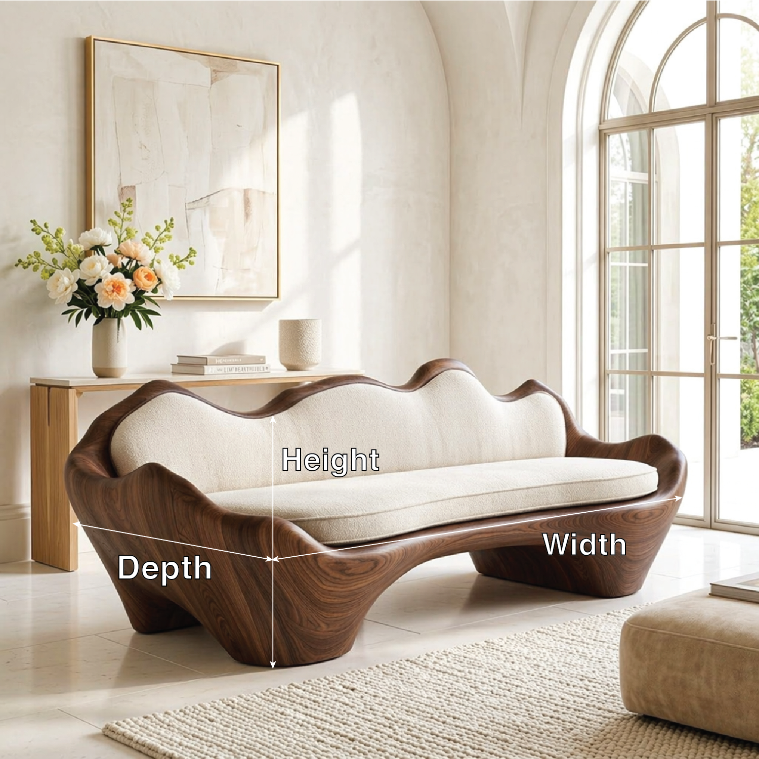 Sculptural Curved Upholstered Sofa, Luxury Statement Seating for Elegant Interiors