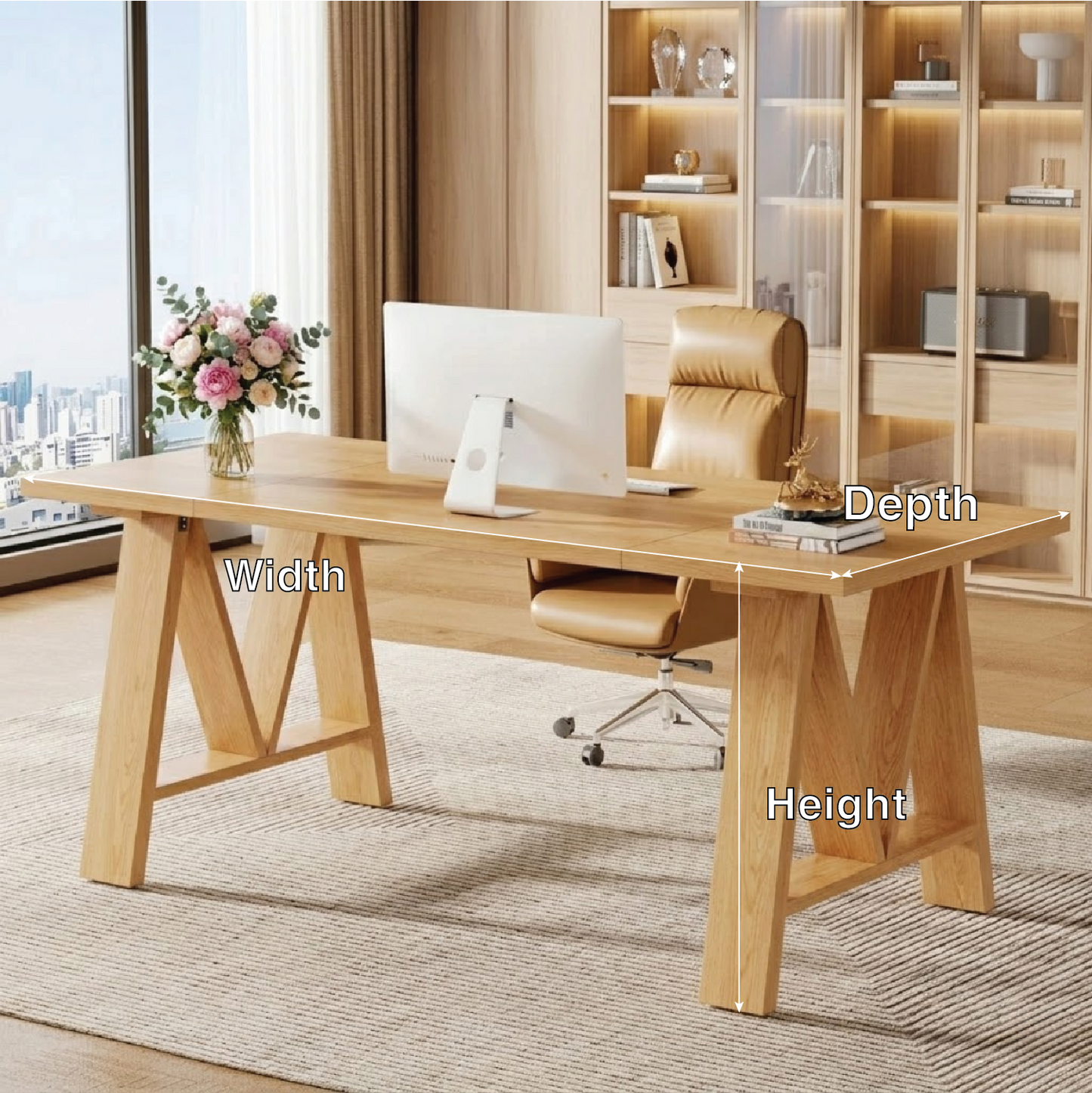 Modern Office Desk with Unique "M" Shape Legs and Spacious Workspace