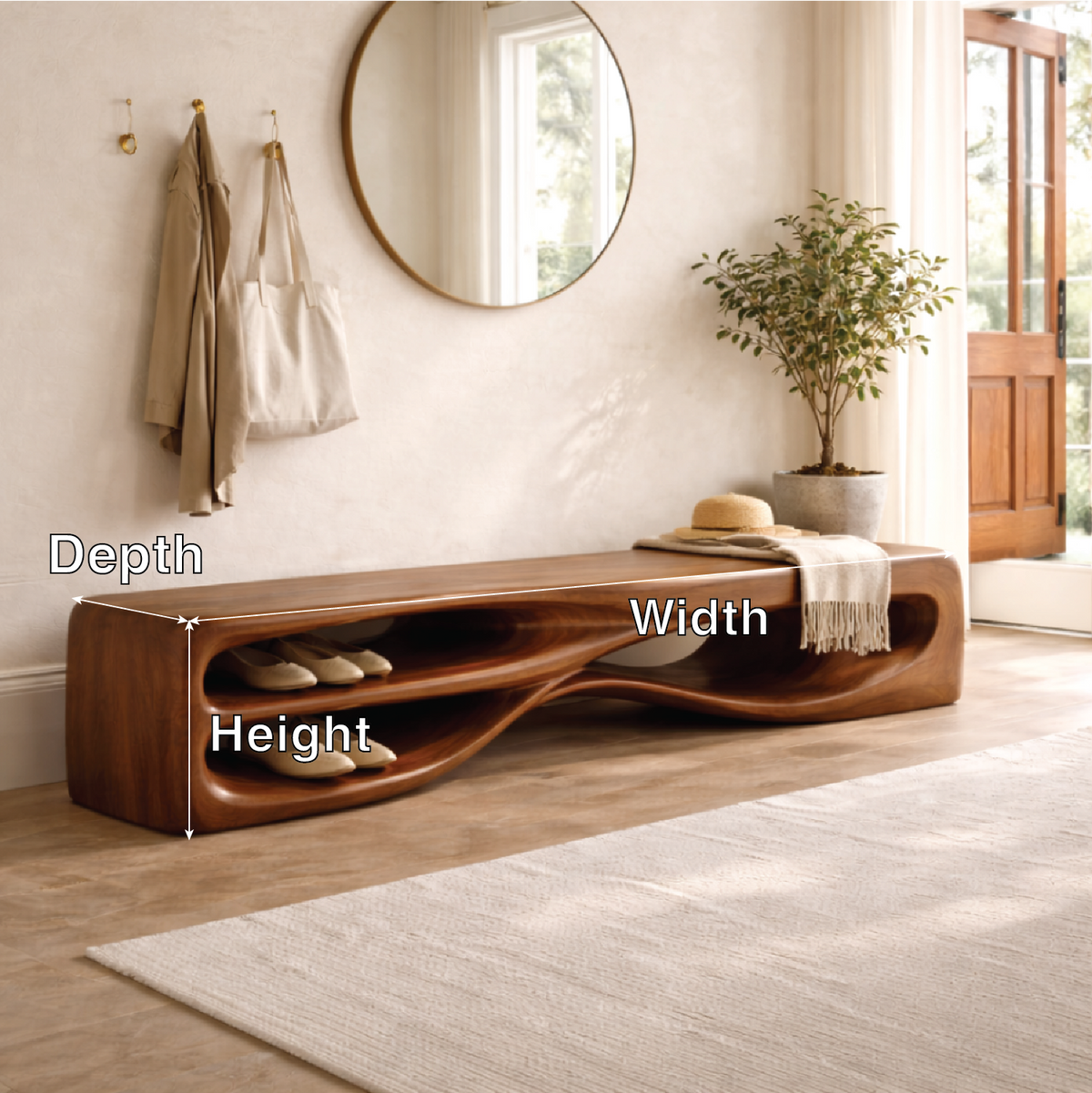 Modern Entryway Bench with Shoe Storage Sculptural Hallway Seat Statement Furniture
