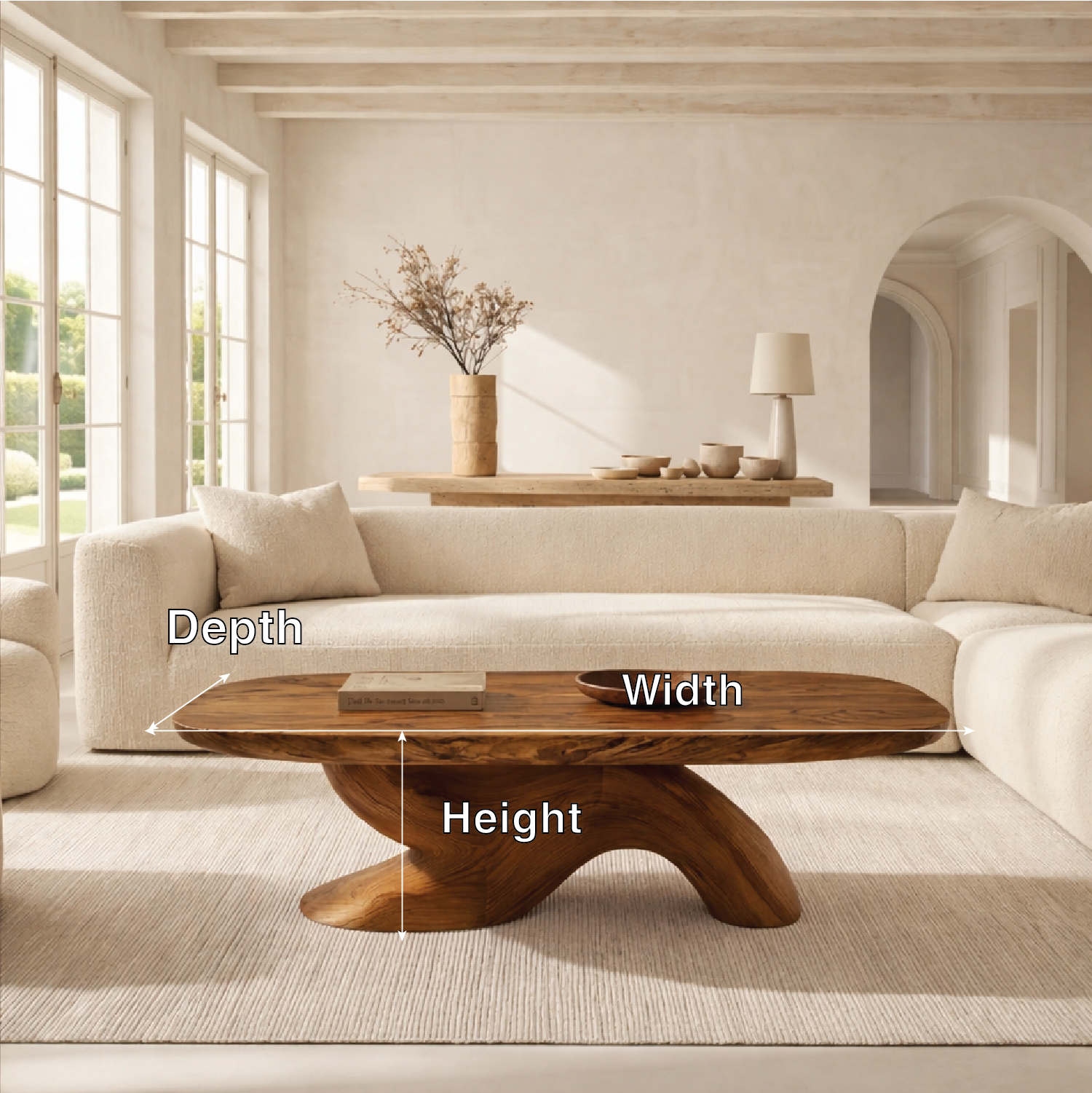 Organic Sculptural Coffee Table with Oval Top, Modern Minimalist Living Room Centerpiece