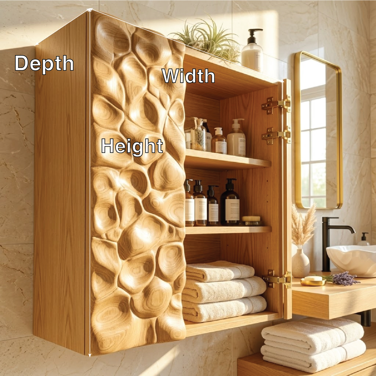 Floating Bathroom Cabinet, Modern Sculpted Wall Mounted Vanity Storage Organizer