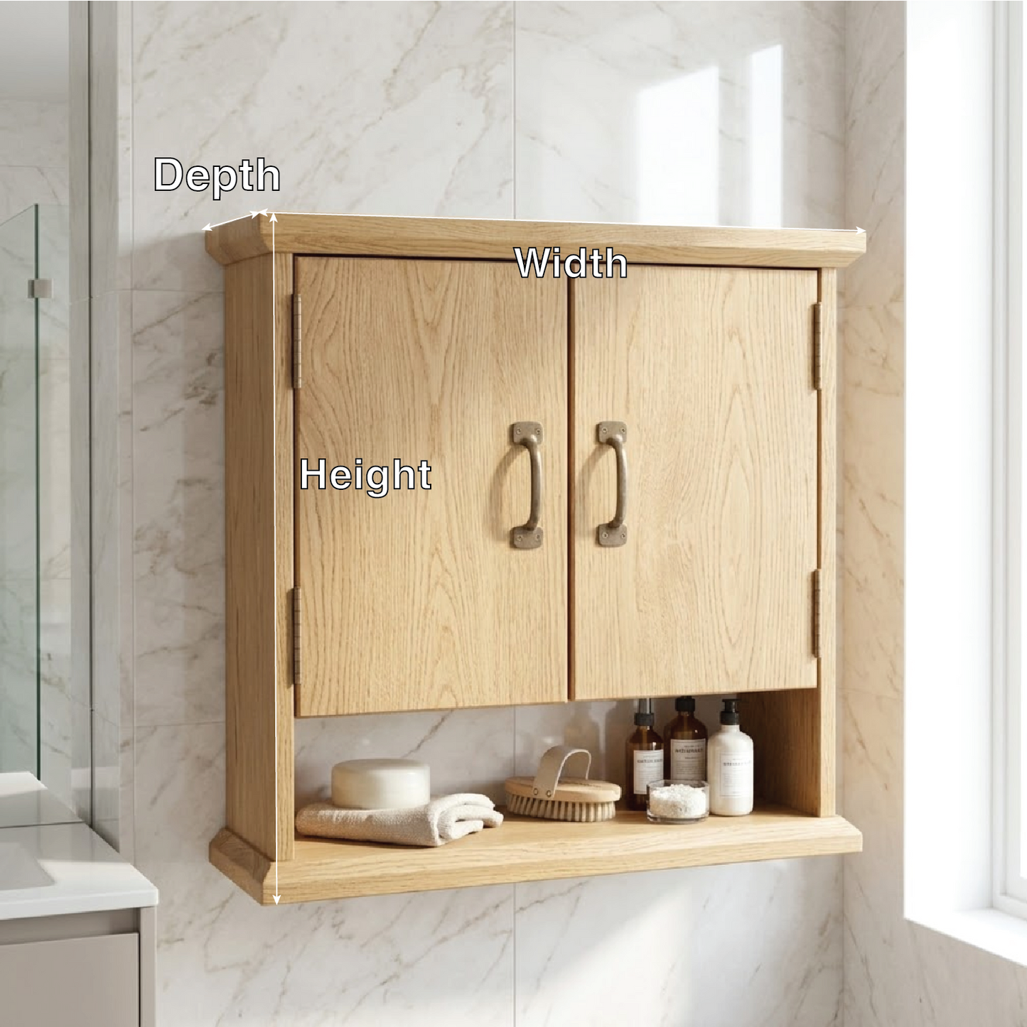 Floating Bathroom Cabinet, Wall Mounted Double Door Vanity Storage Organizer Shelf