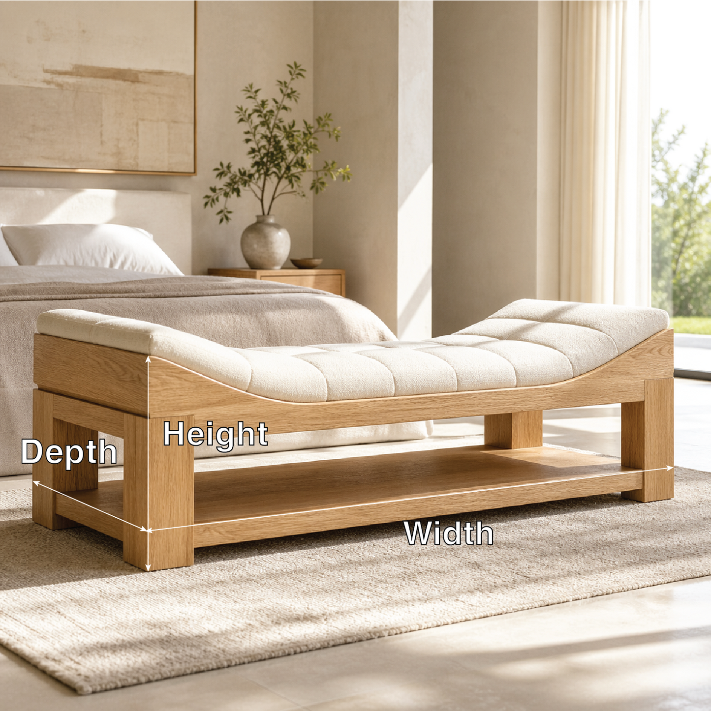 Modern Upholstered Daybed Bench with Storage Shelf for Bedroom Lounge Decor